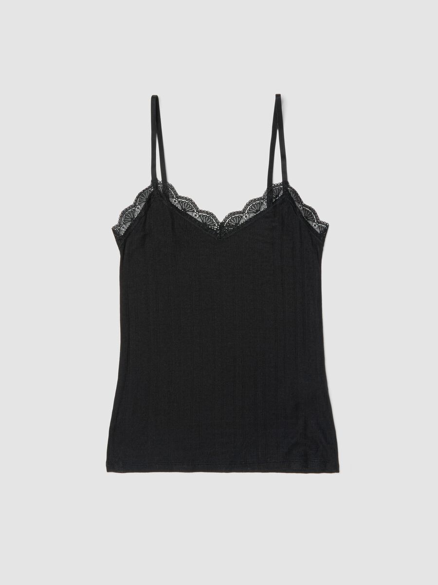 Black stretchy modal tank top regular fit with lace_4