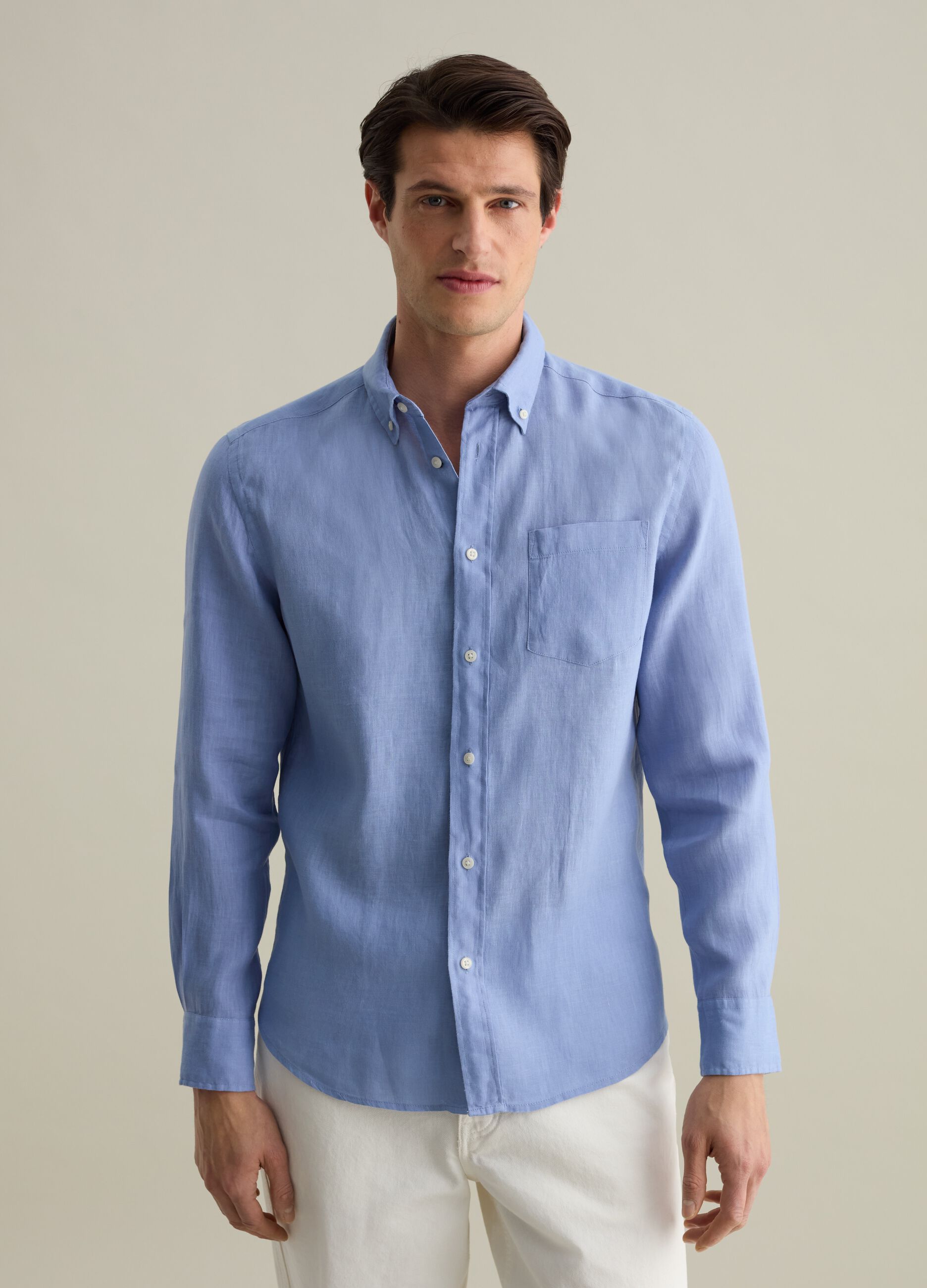 Regular-fit shirt in linen with pocket
