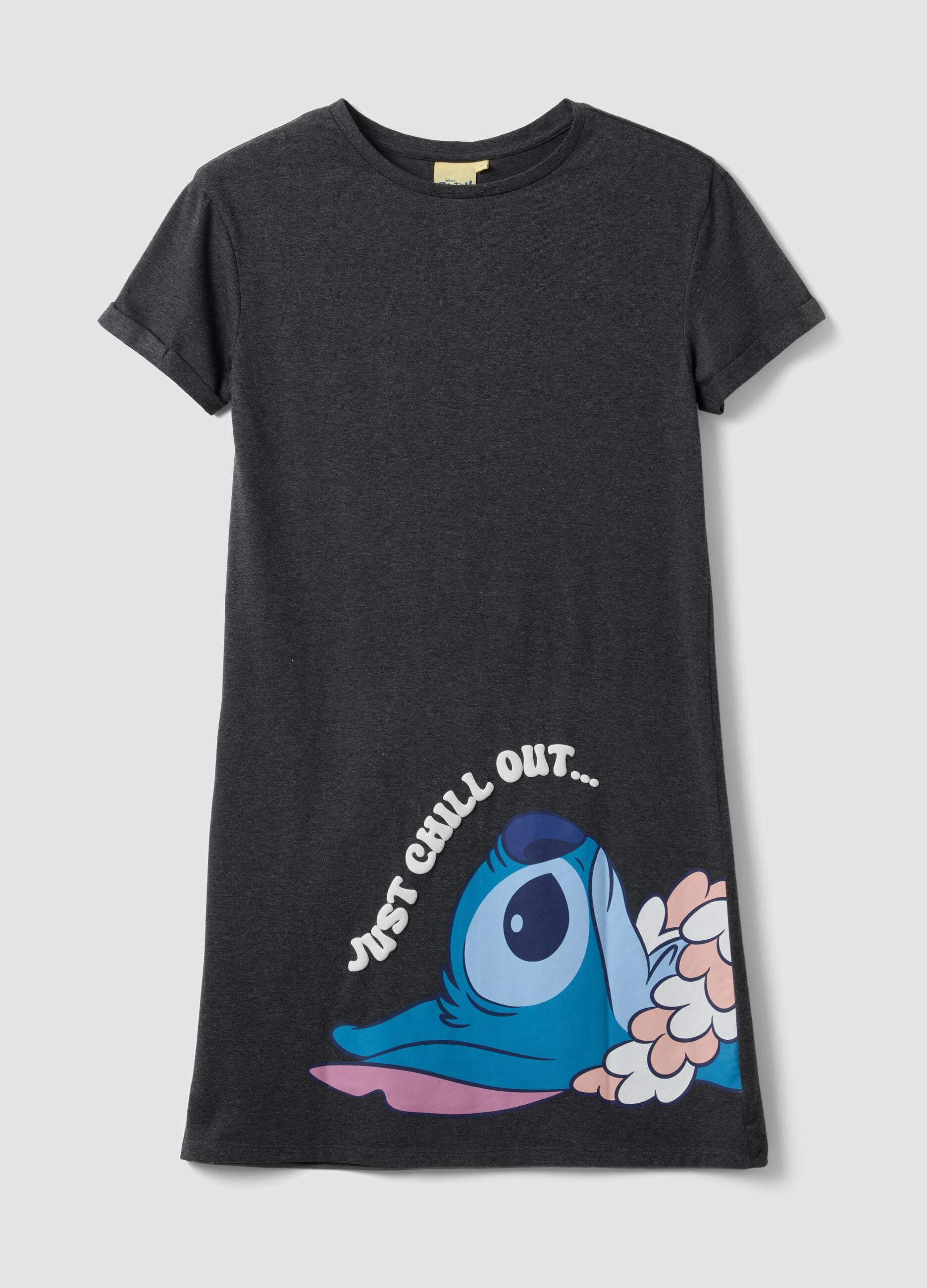 Camicia da notte grigia in puro cotone con stampa Stitch
