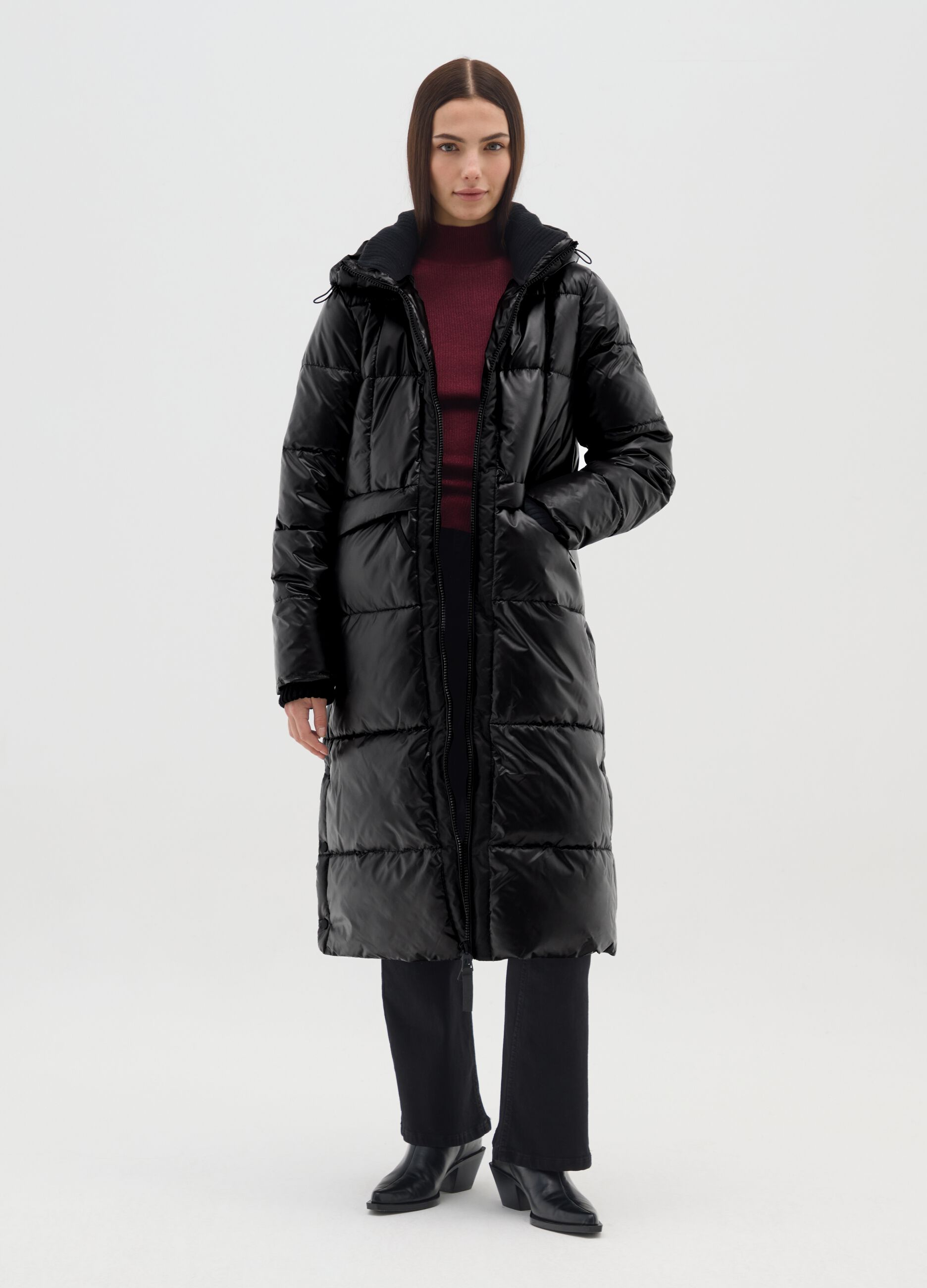 The Perfect Puffer Black Long Hooded Coat