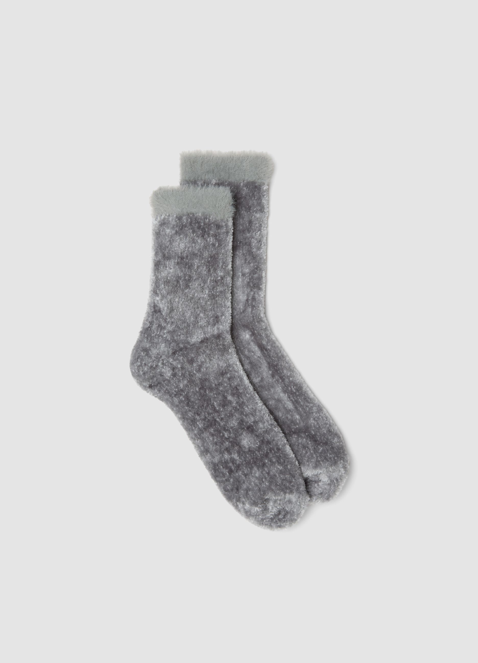 Grey stretch plush-effect socks