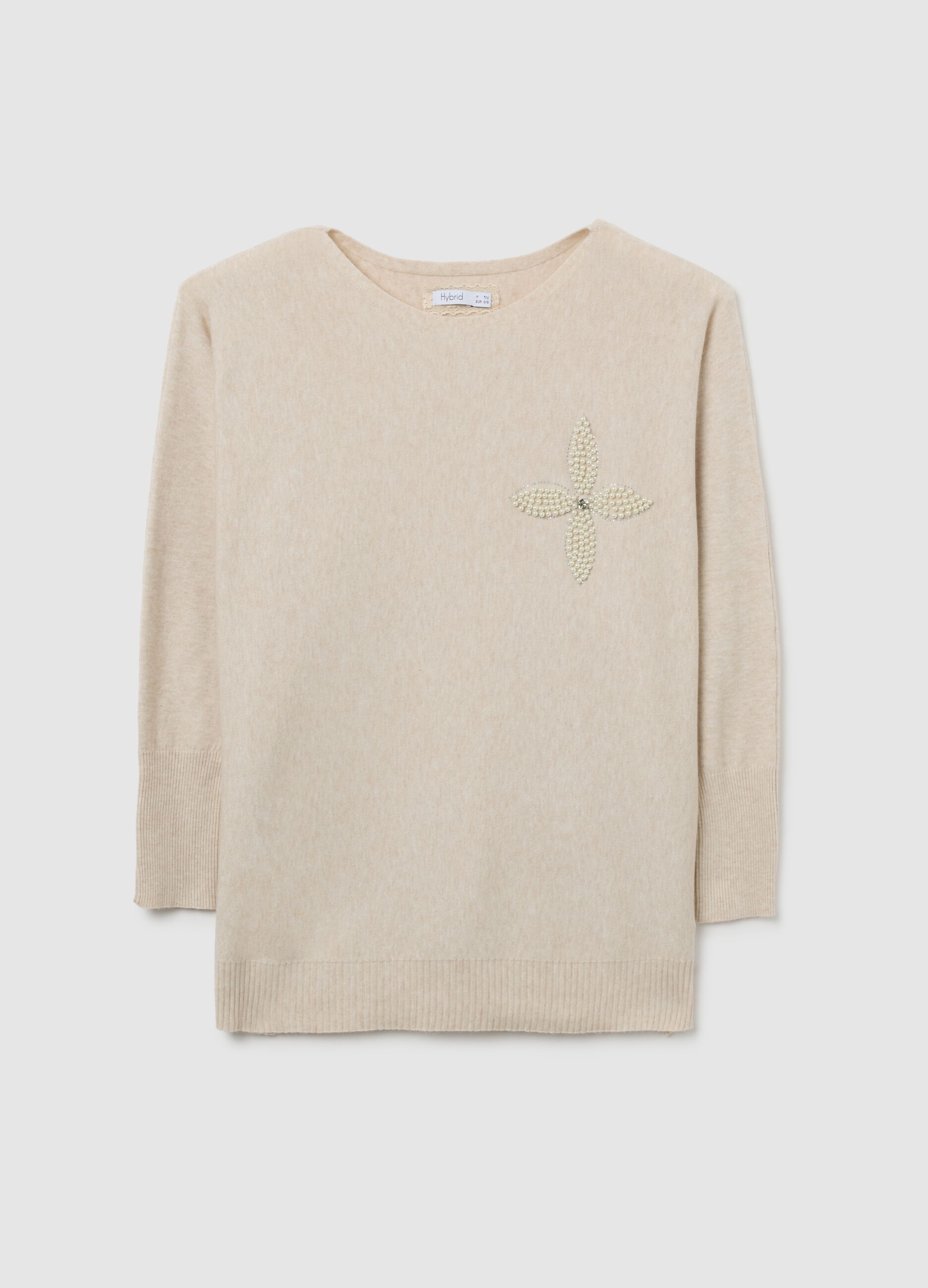 Beige Sweater with Bead Decoration