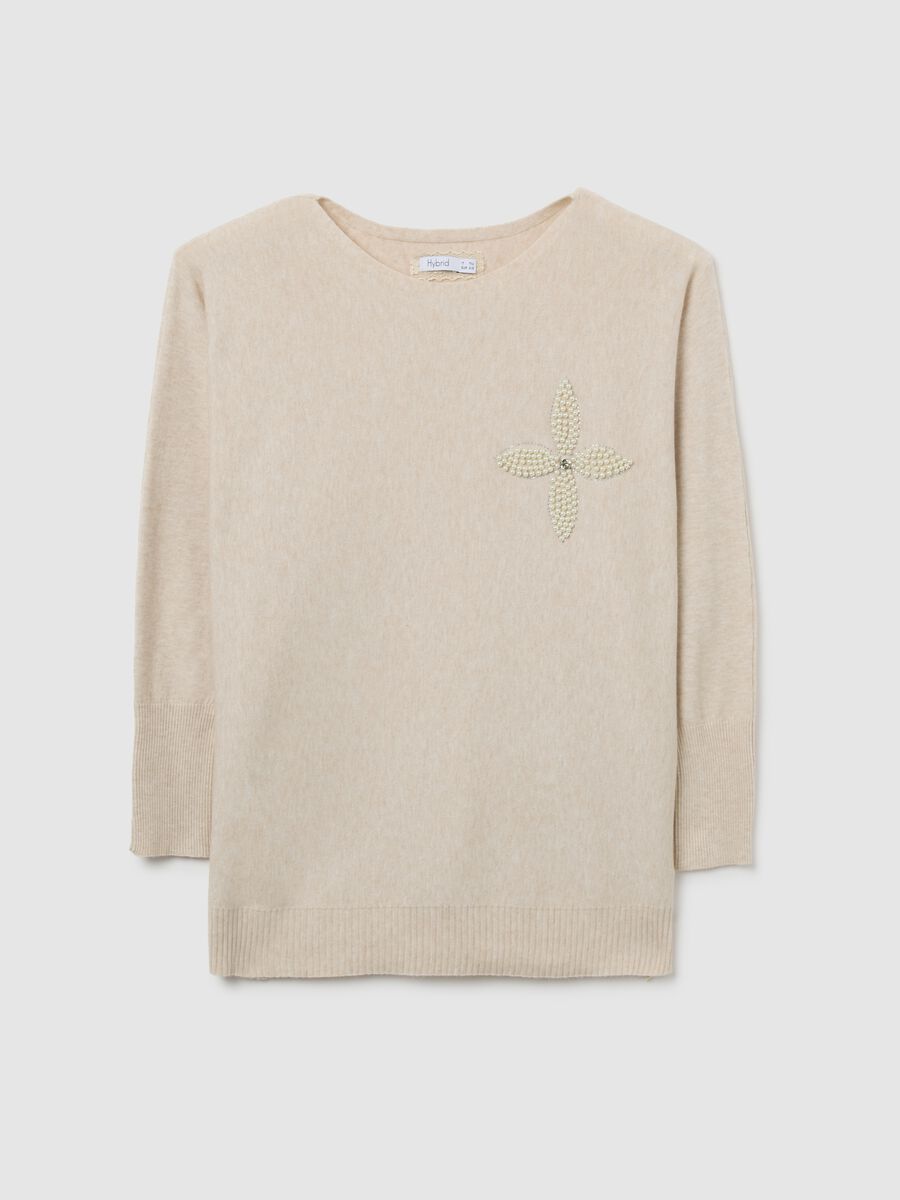 Beige Sweater with Bead Decoration_0