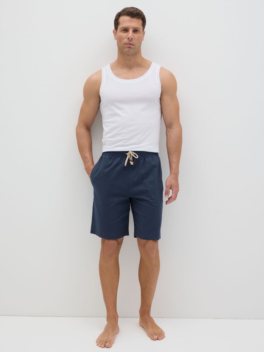 Blue pyjama shorts in cotton and linen_0