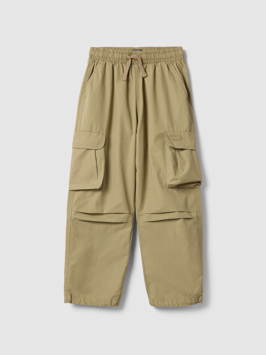 Beige cargo trousers in pure cotton regular fit for boys_0