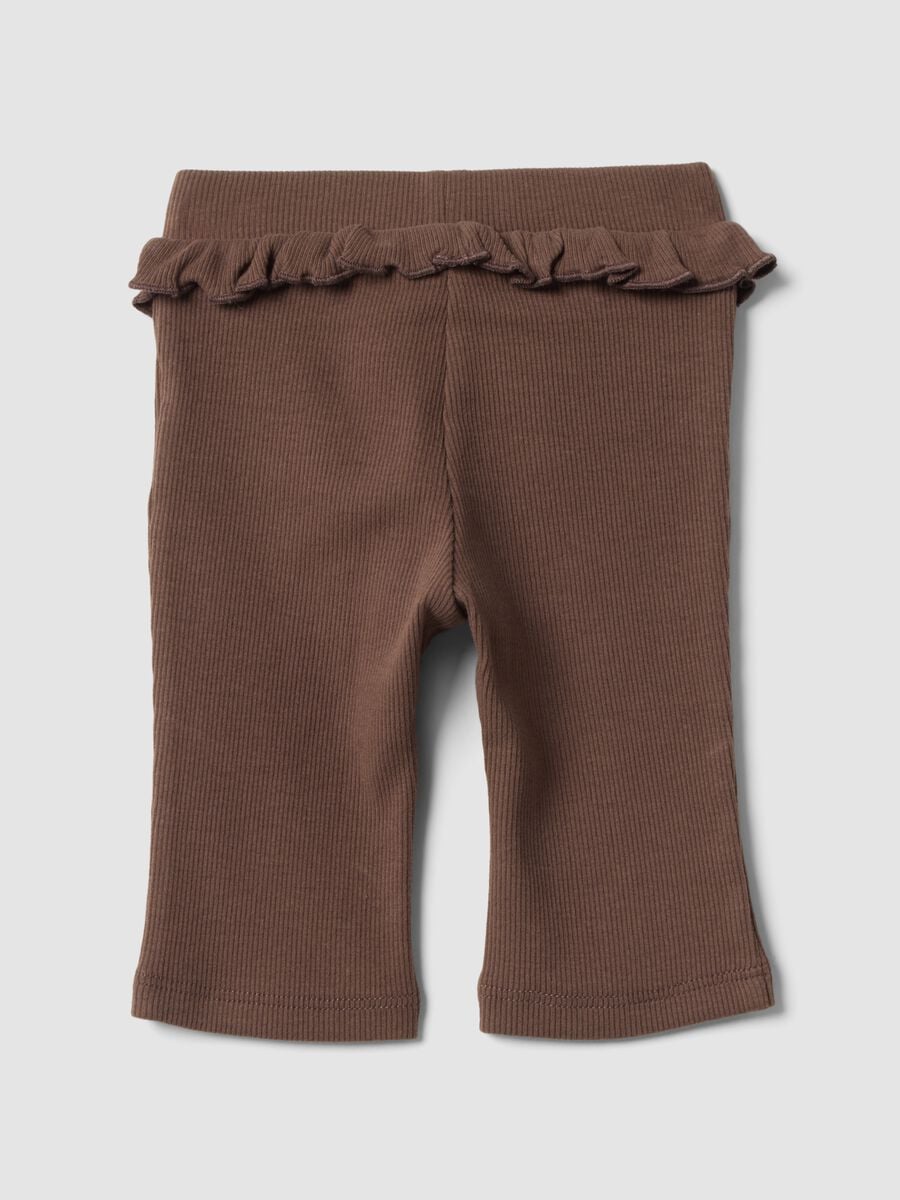 Leggings marroni flare in cotone organico elasticizzato per neonata_1