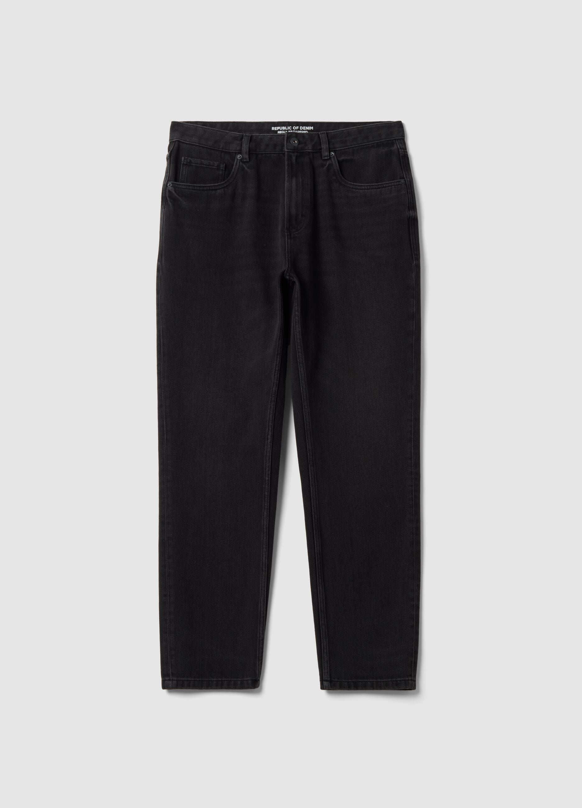 Black regular tapered jeans in a cotton, lyocell and viscose blend