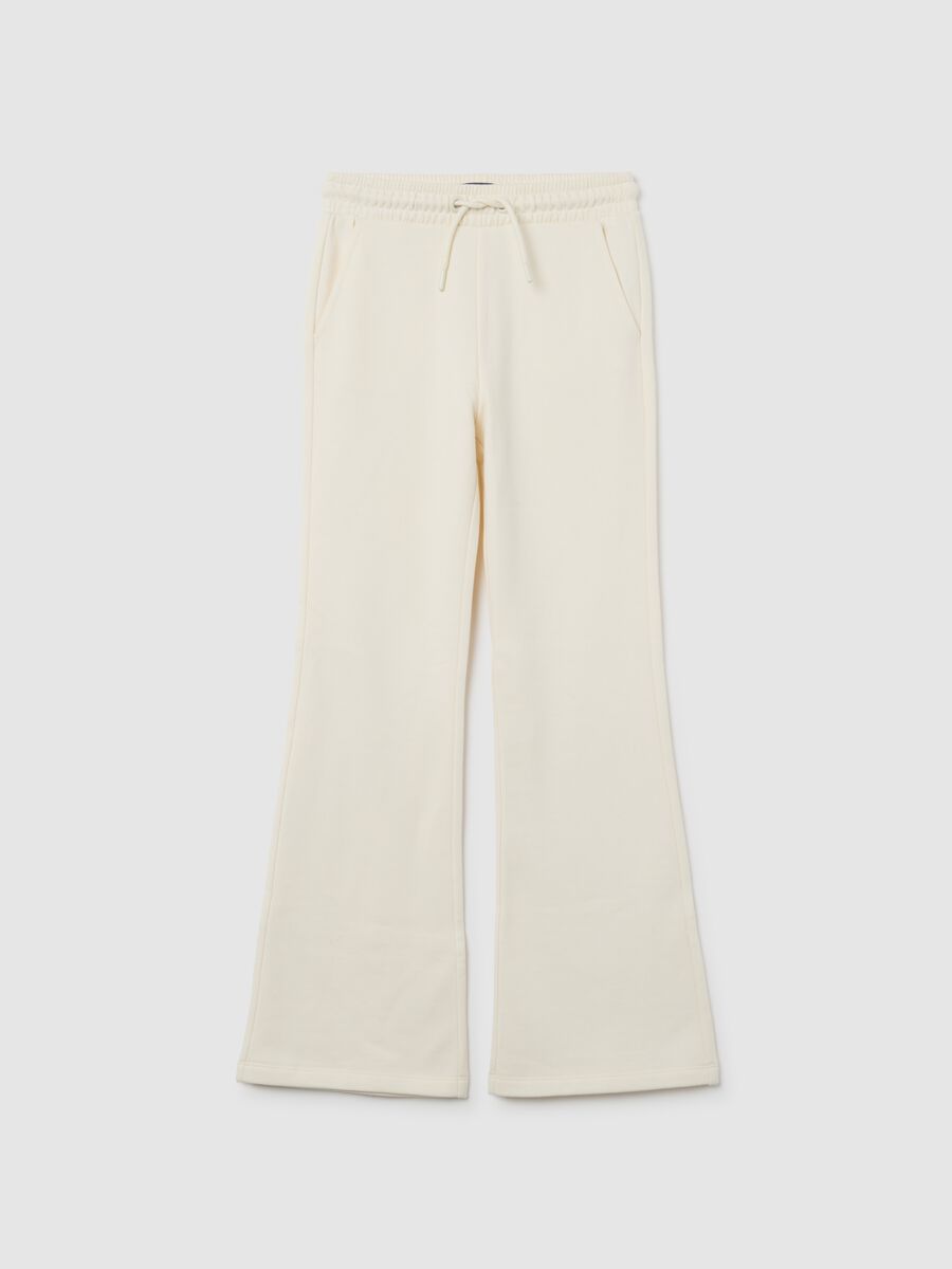 Girls' beige flare trousers in pure cotton_0