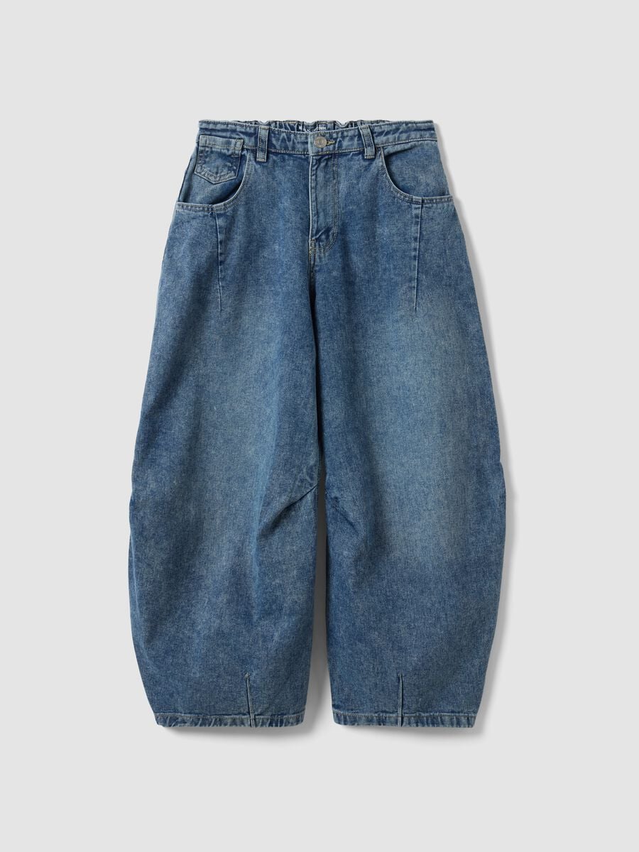 Jeans denim in puro cotone balloon fit per ragazza_0