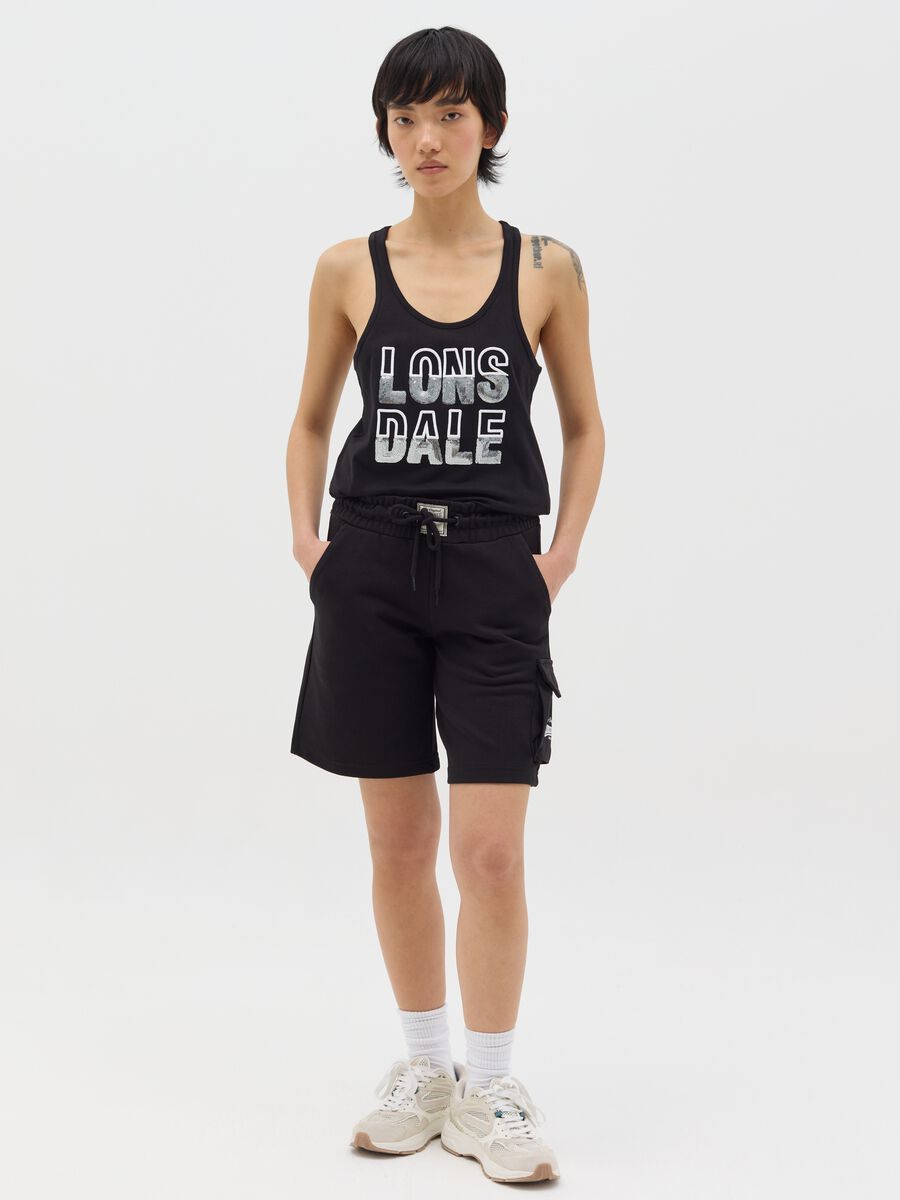 Black tank top in cotton with sequinned logo_1