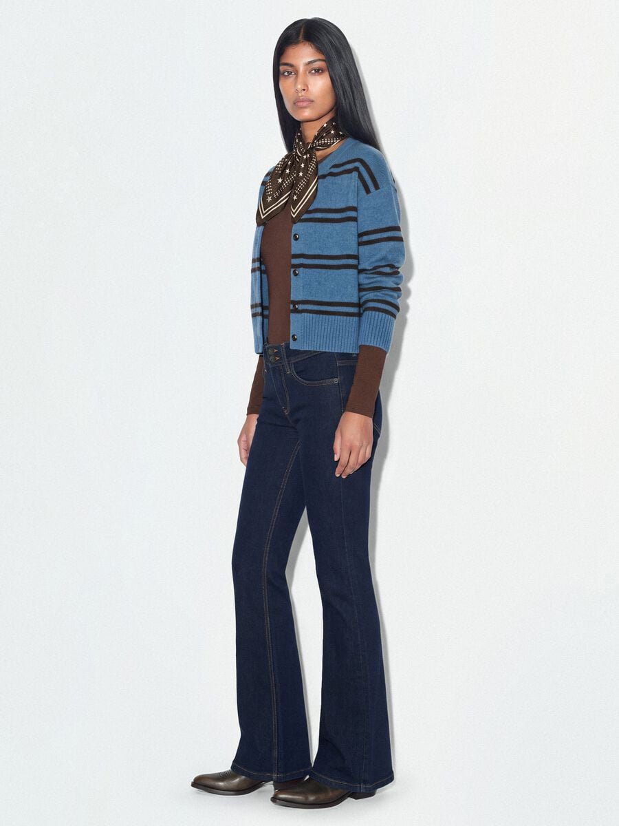Jeans blu flare in cotone elasticizzato_0