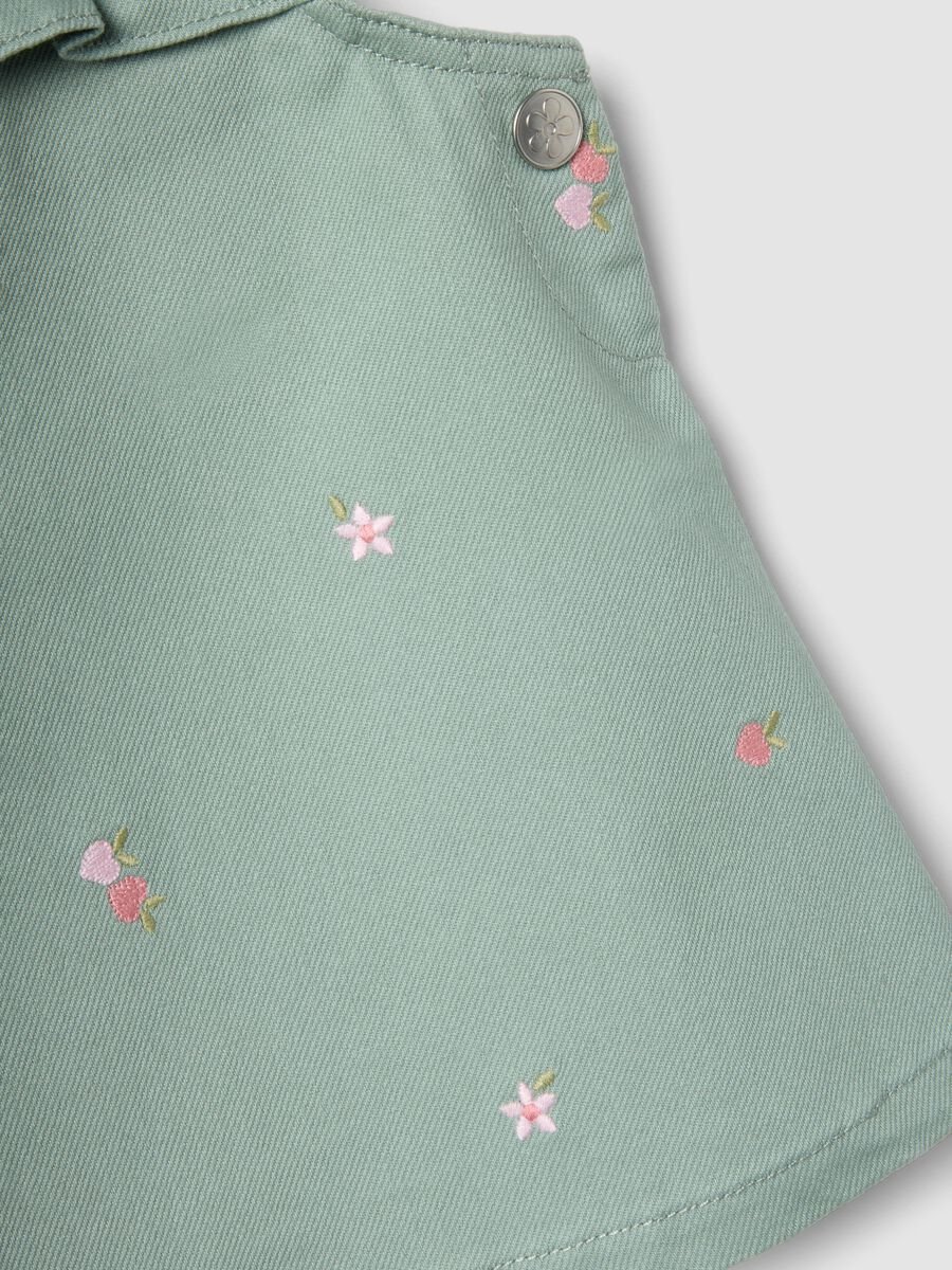 Green Pure Cotton Baby Skirt with Straps and Embroidery_3