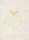 White stretch cotton baby girl bodysuit with decorated collar_0