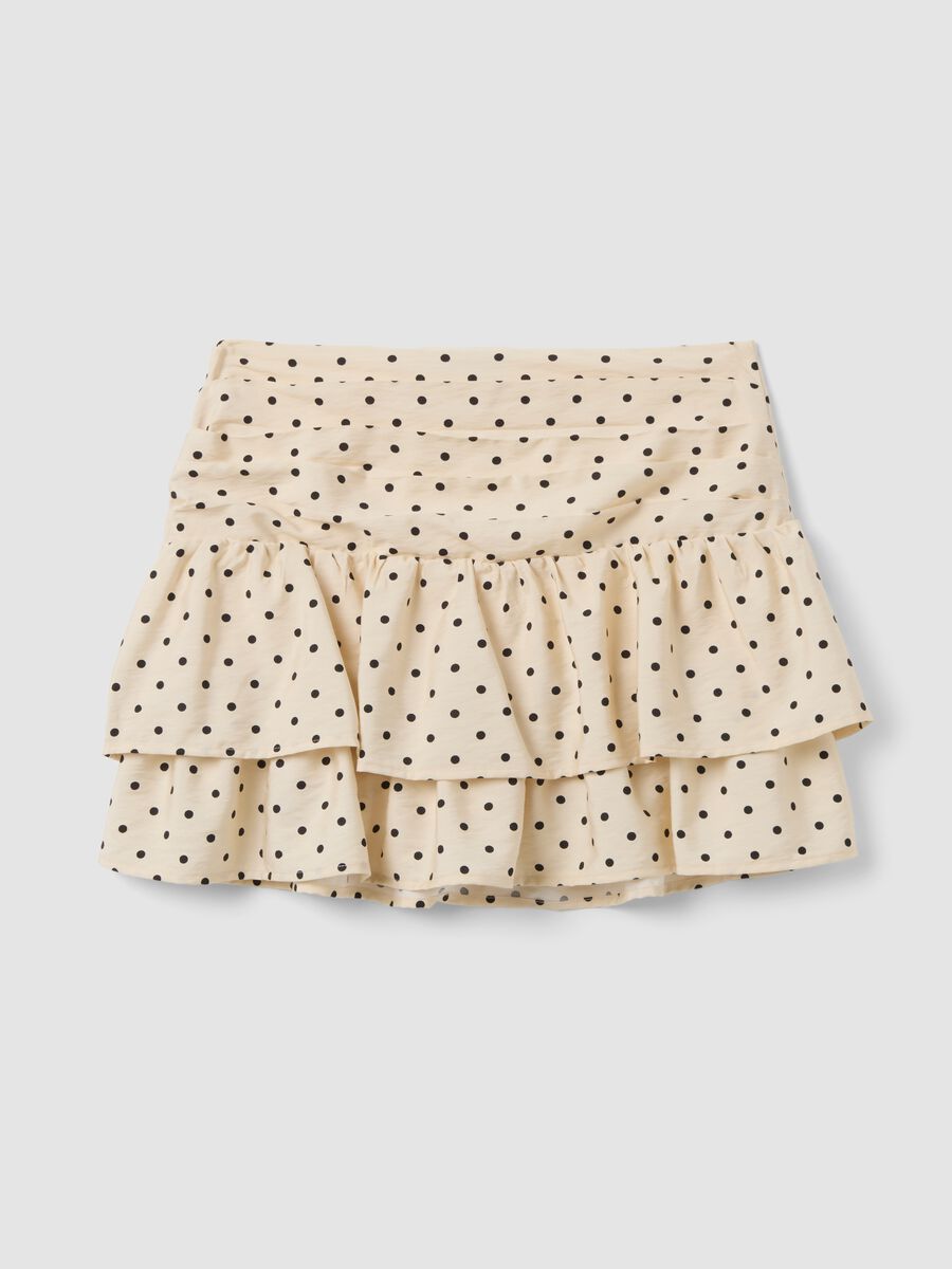Gonna beige in misto viscosa a pois con balze_1
