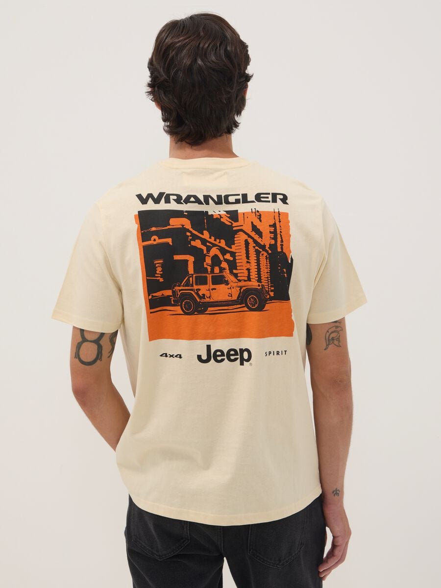 T-shirt beige in puro cotone con girocollo e stampa Jeep_3