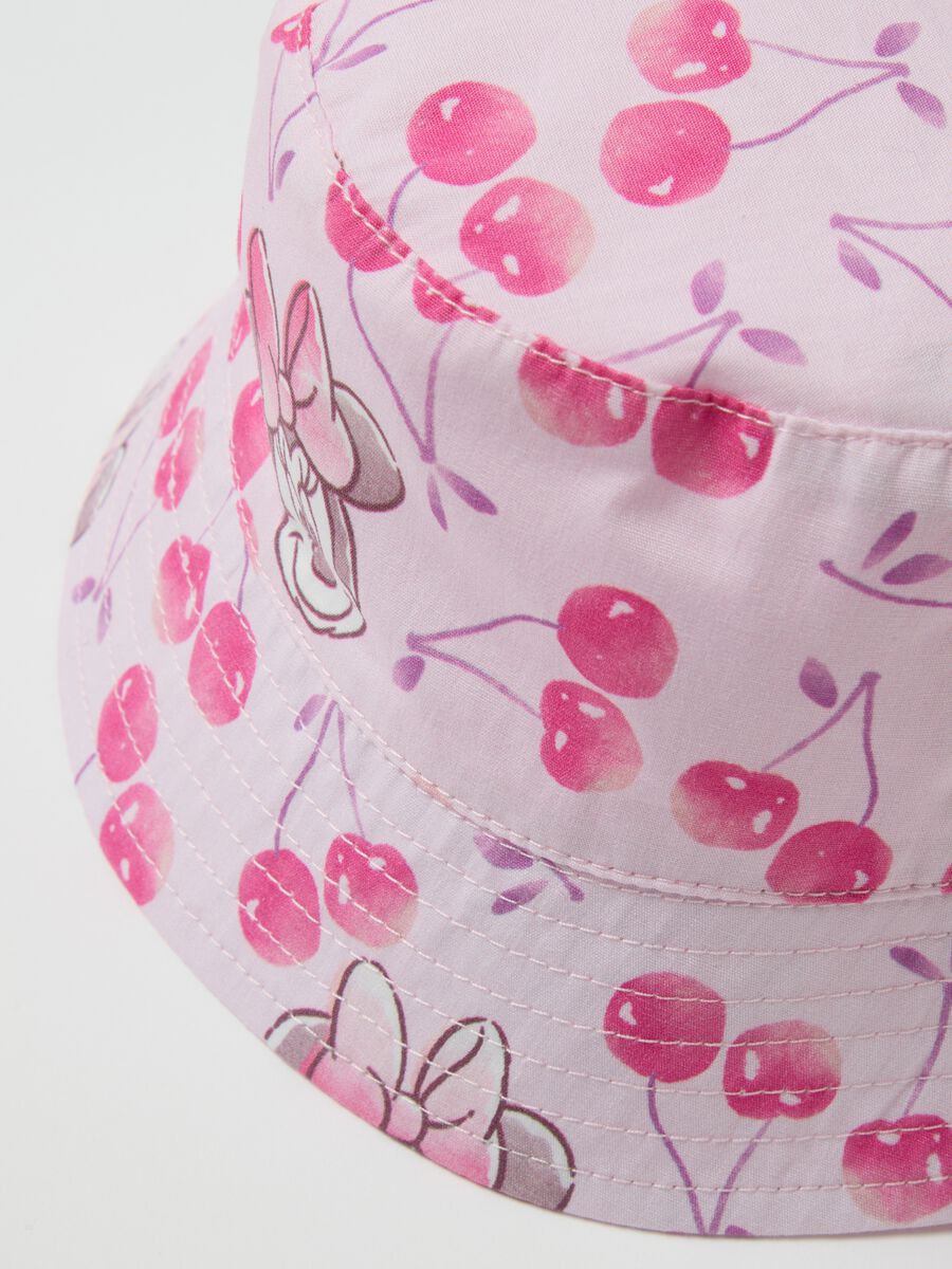 Bucket hat in puro cotone rosa da bimba con Minnie e ciliegie_1