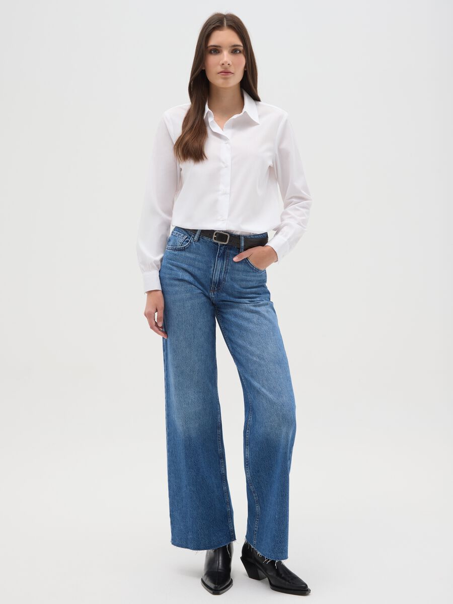 Wide leg blue jeans in pure cotton_0