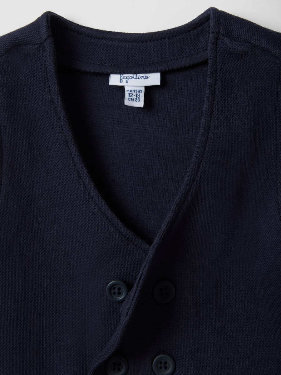 Blue cotton blend regular fit waistcoat with buttons for boys_2