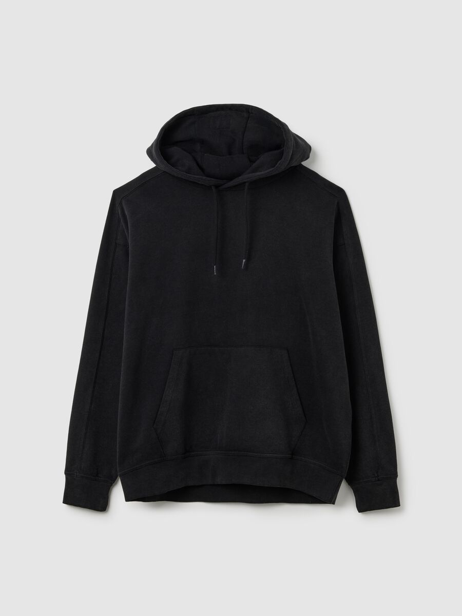 Felpa in misto cotone nero oversize_0