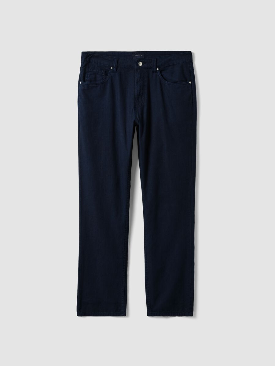 Casual blue linen-cotton blend trousers, regular fit_5