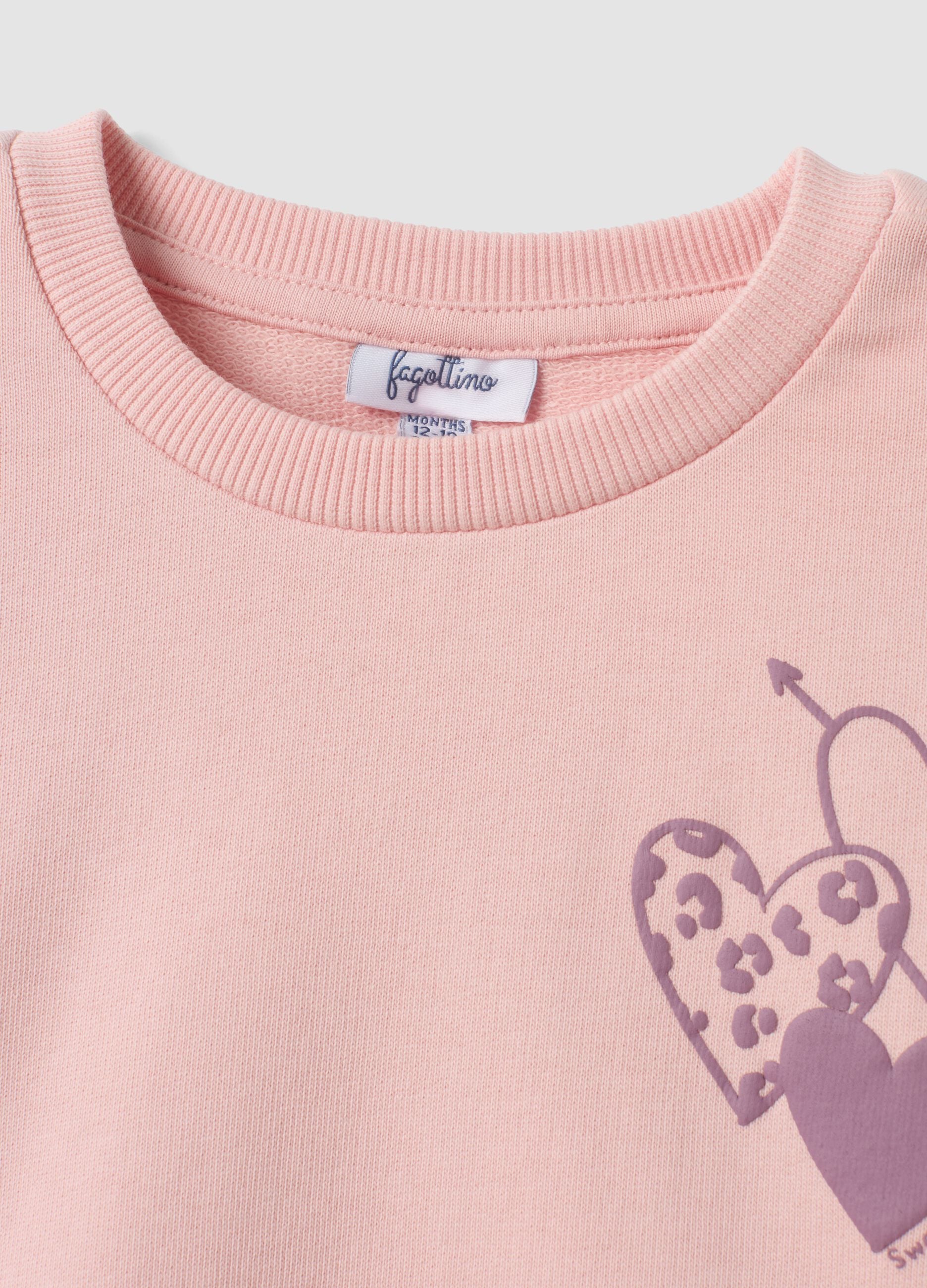 Pink oversized pure cotton sweatshirt with heart print for baby girl