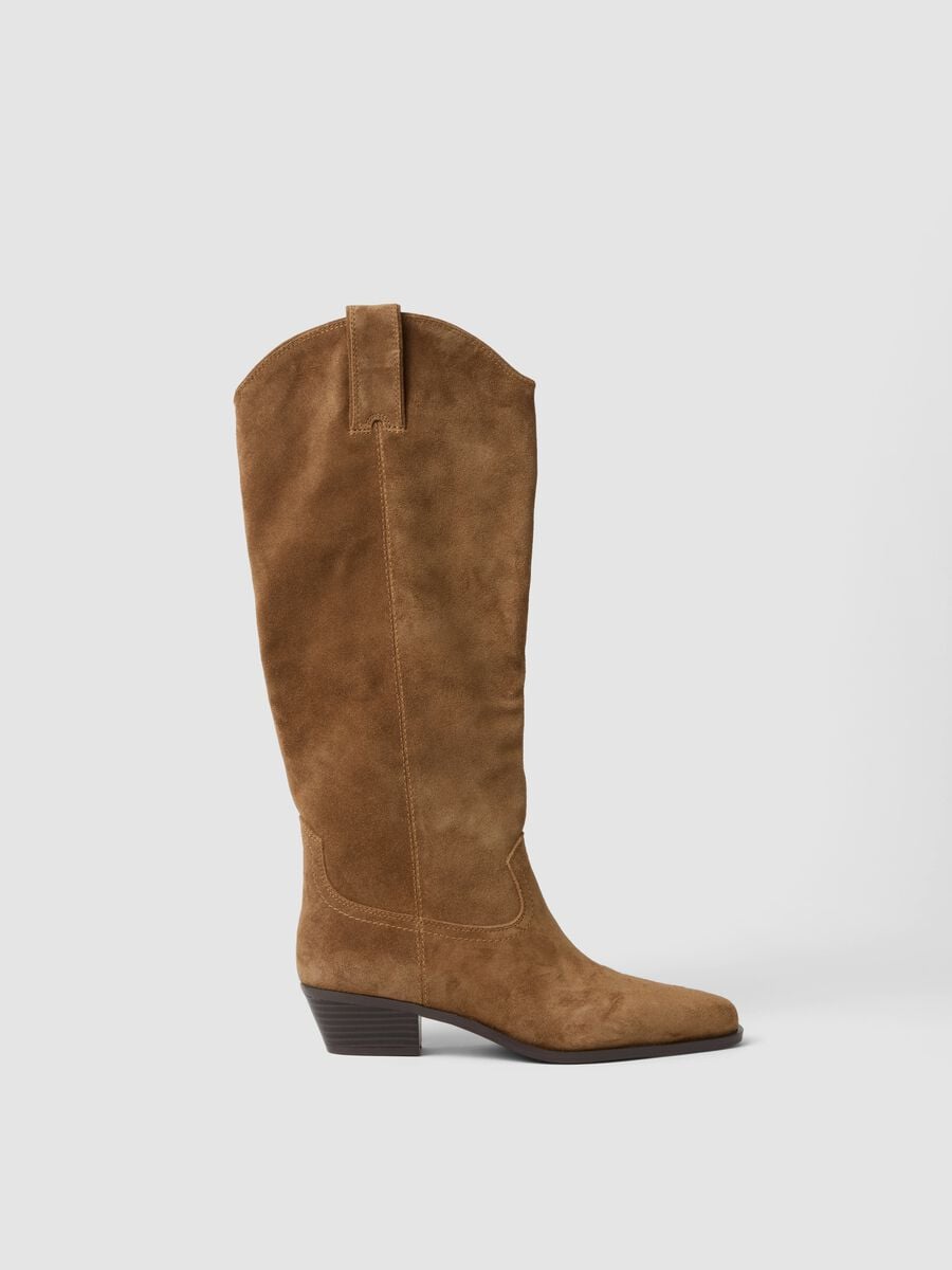 Brown low-heel genuine leather boots_0