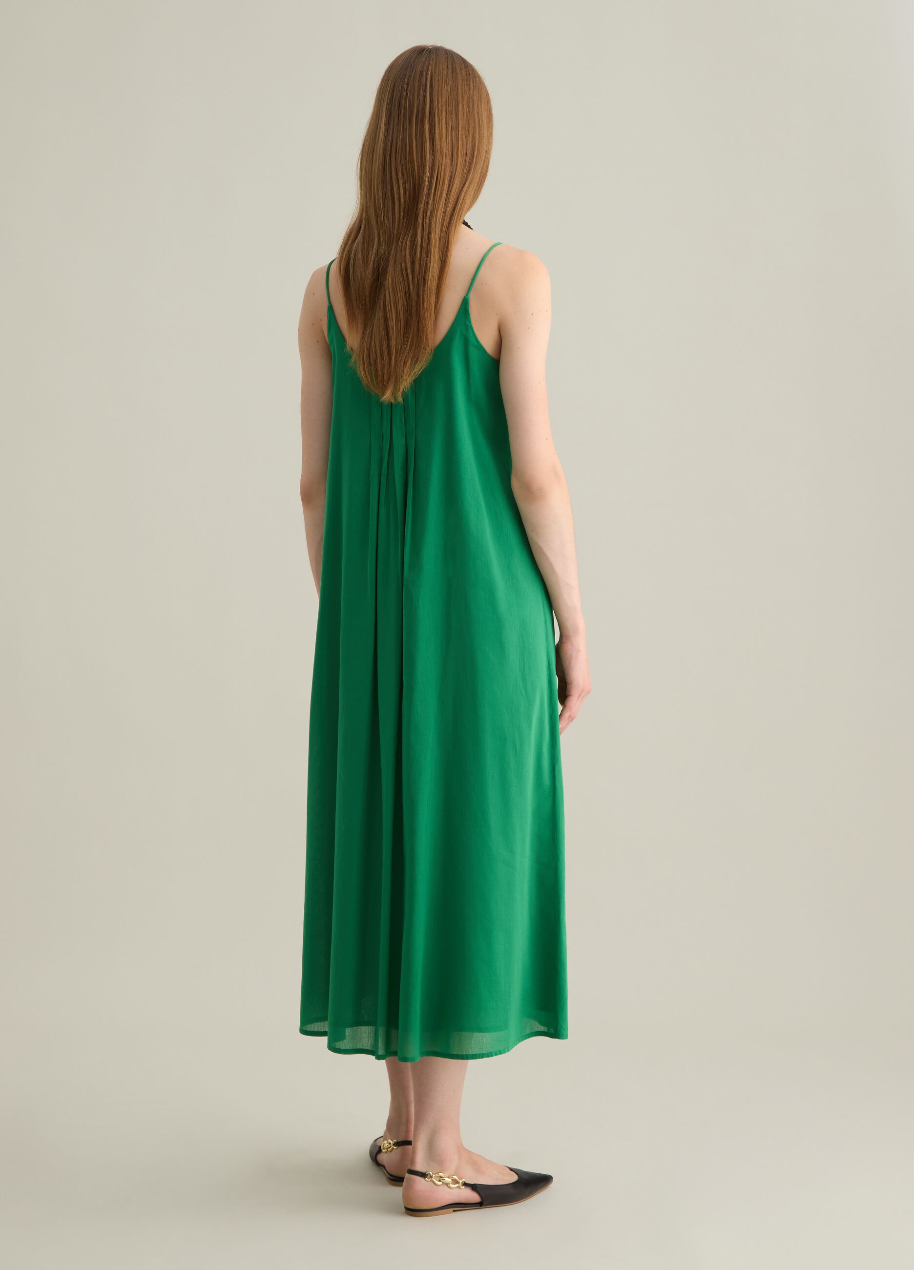 Women's long green pure cotton dress, regular fit
