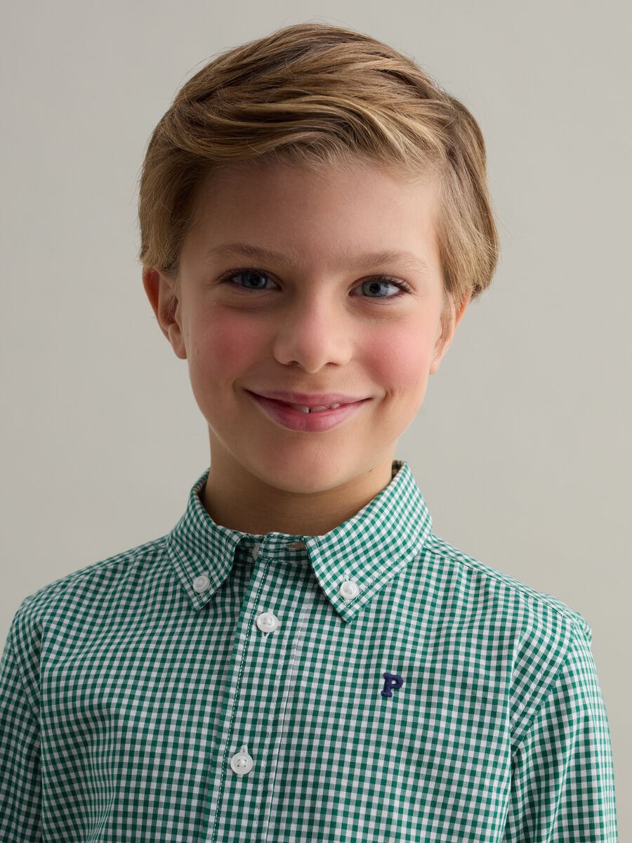 Gingham button-down shirt with logo embroidery_2