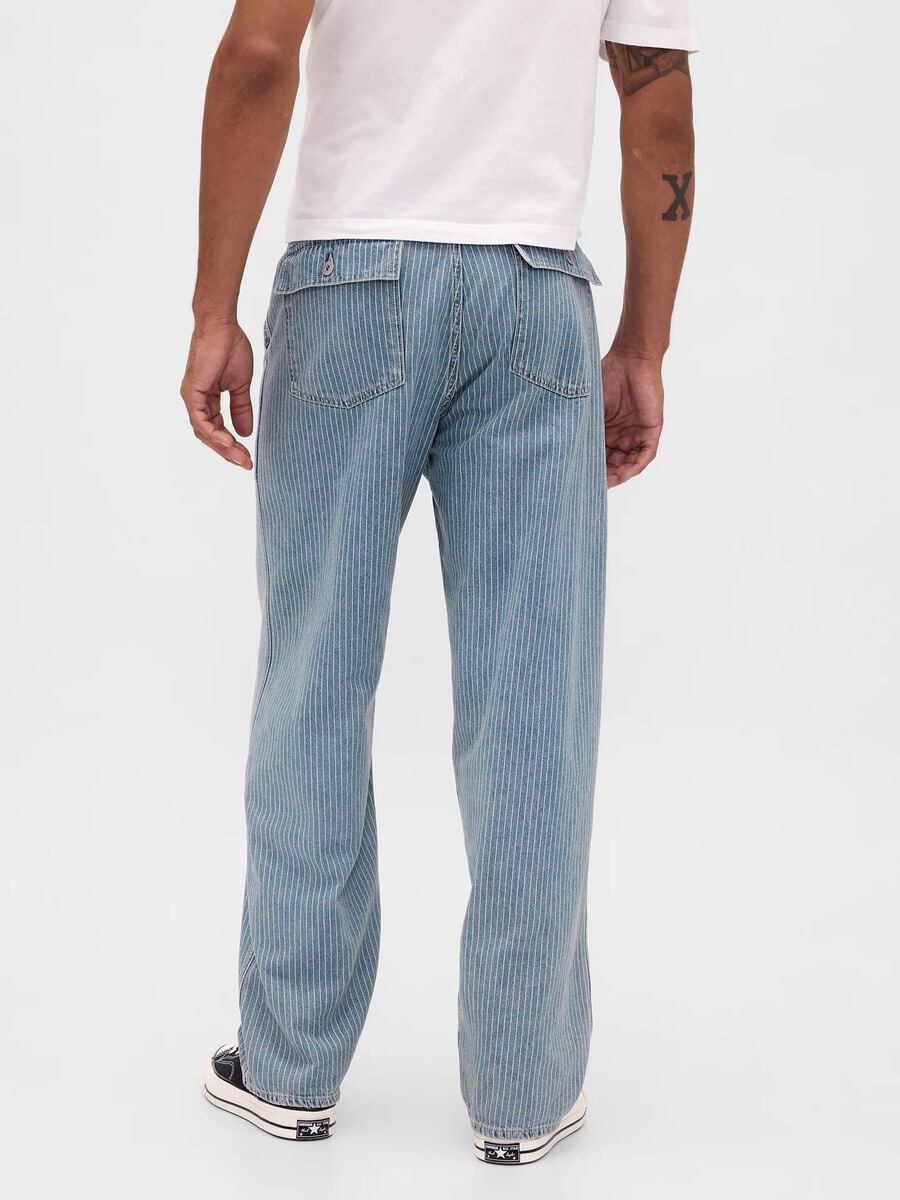 Regular fit azure pure cotton baggy jeans with five pockets_2