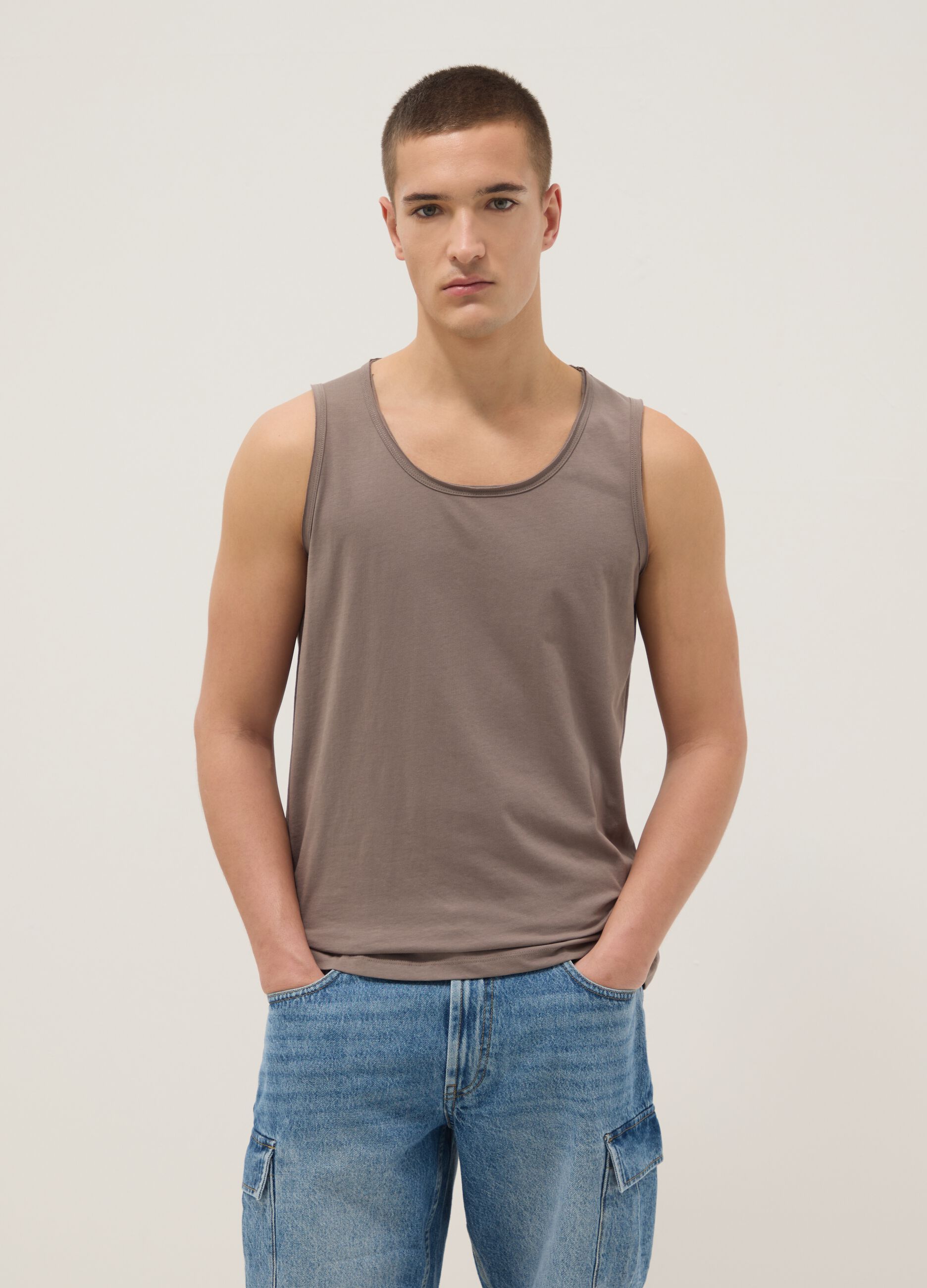 Grey pure cotton vest top