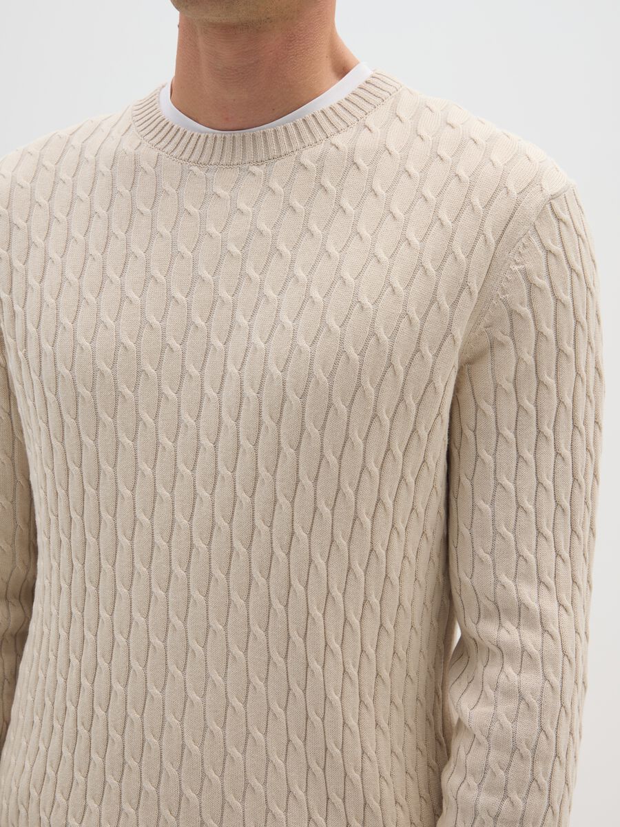 Beige cotton sweater with jacquard pattern_3
