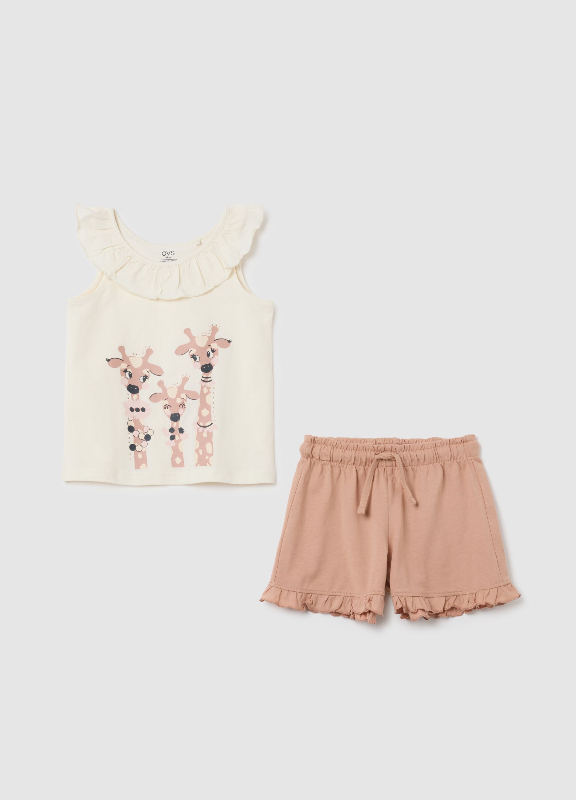 Girls' white cotton top and shorts set, regular fit