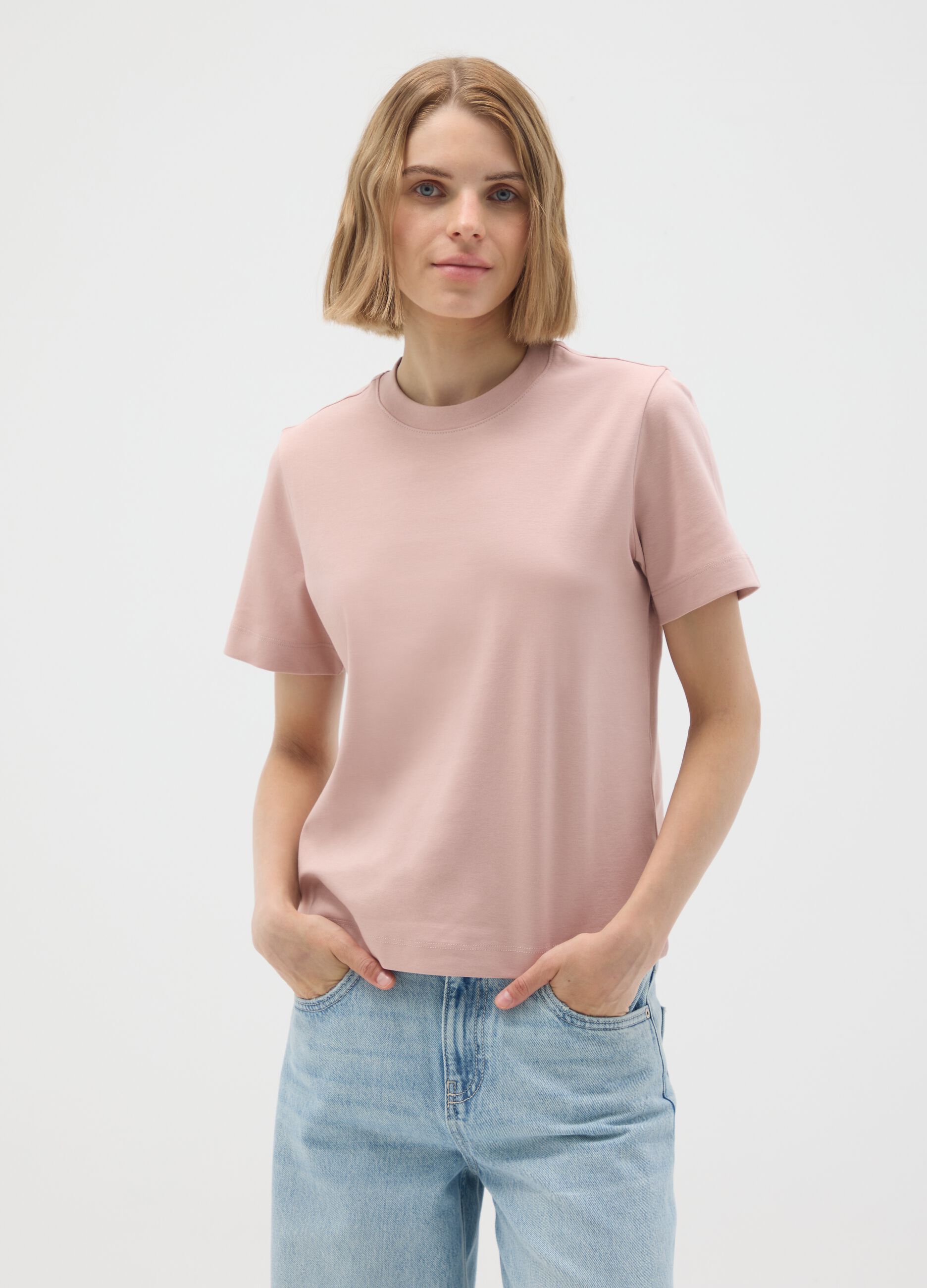 Pink pure cotton regular fit T-shirt