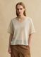 Oversized beige lyocell and linen blend jumper with V-neck_1