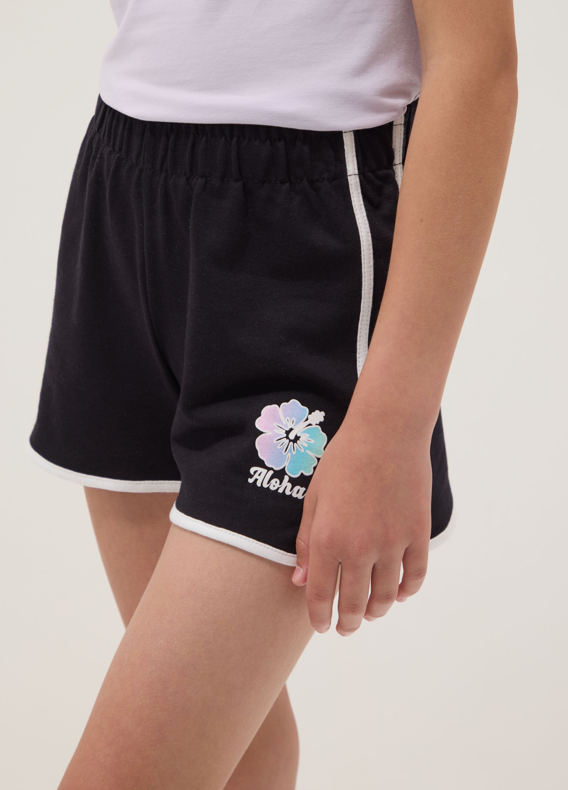 Black cotton-blend shorts with elasticated waist