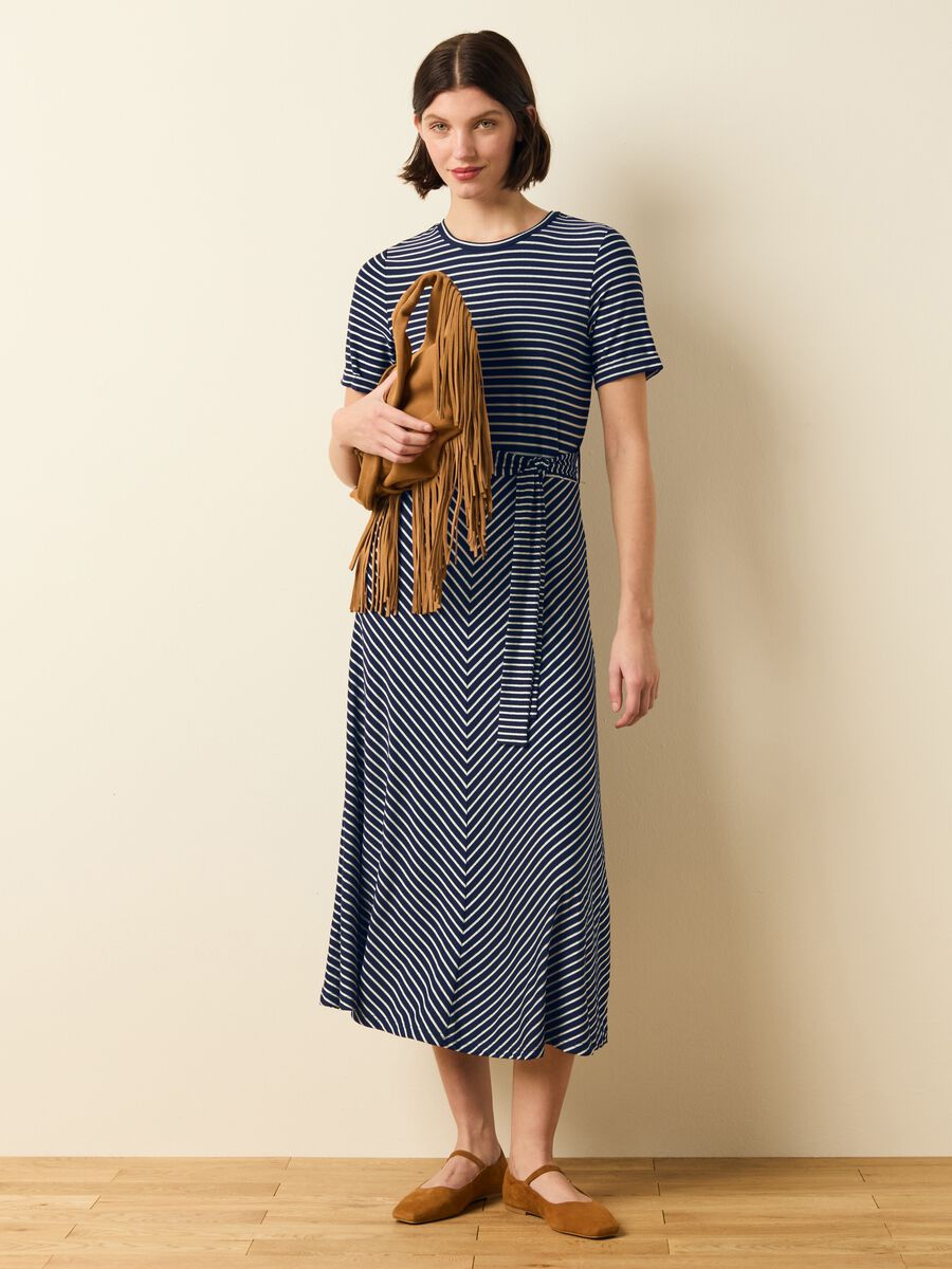Striped dress in lurex with belt_1