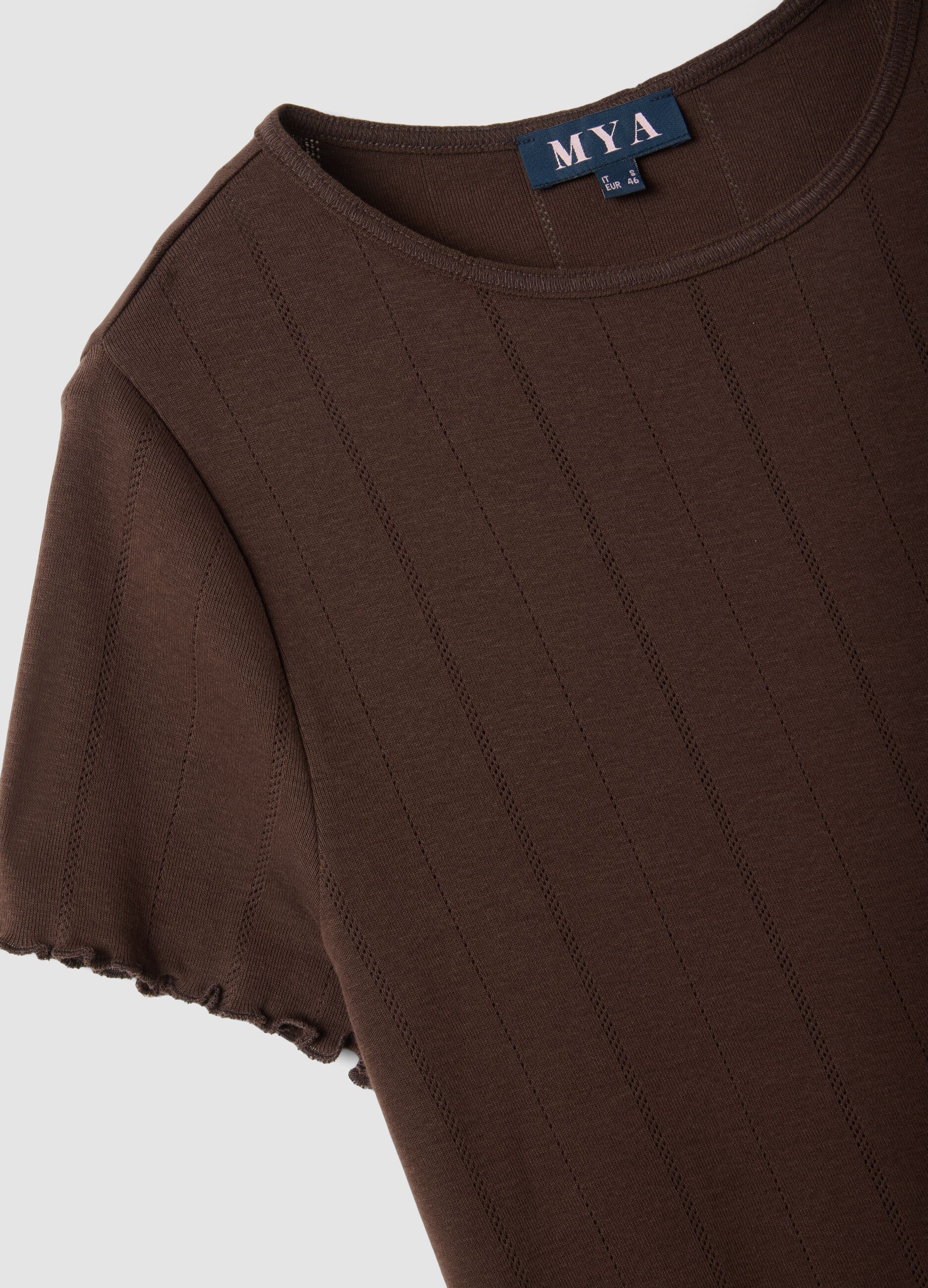 T-shirt in puro cotone marrone a righe regular fit