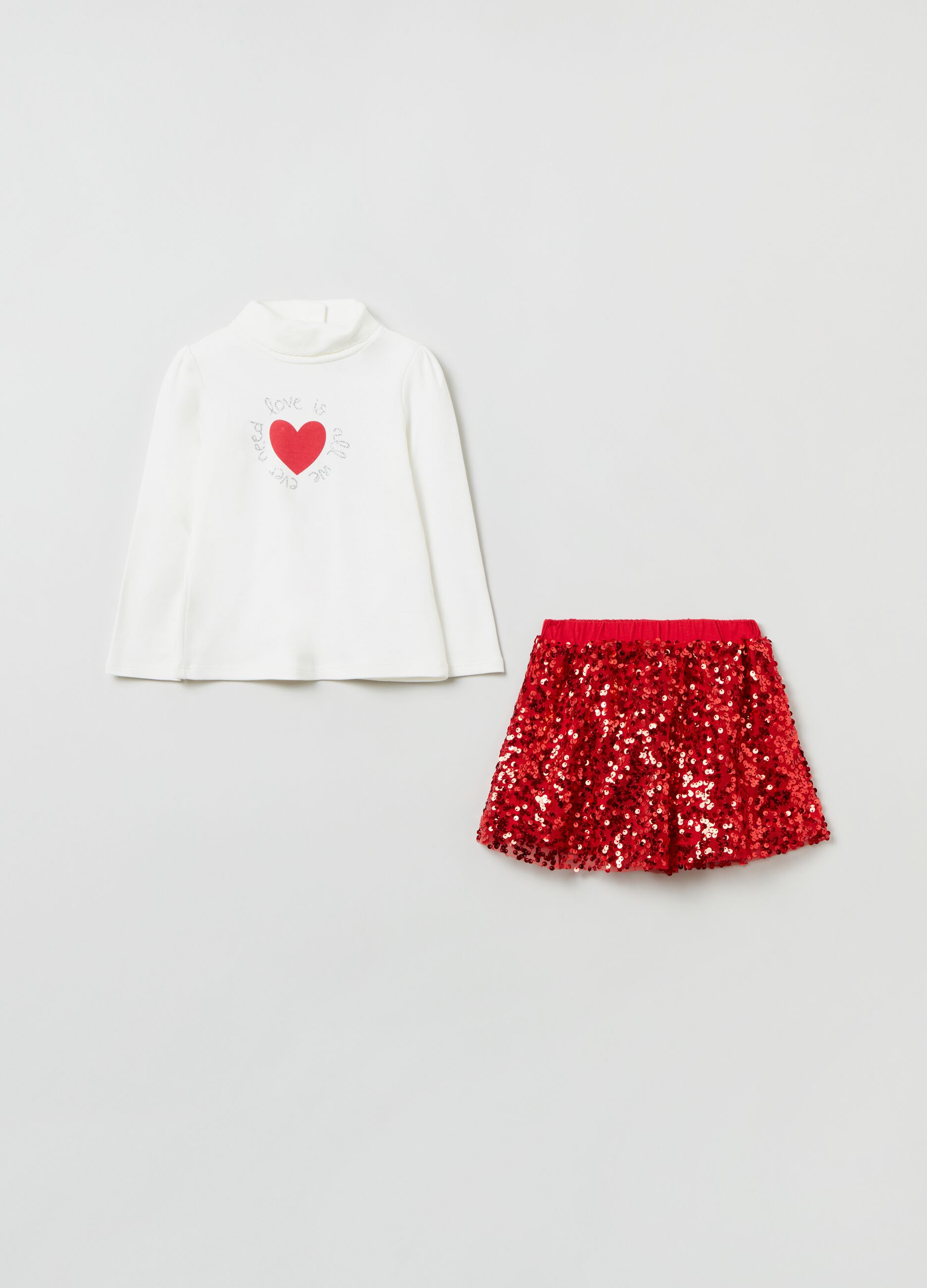 Set t-shirt a collo alto e gonna con paillettes_0
