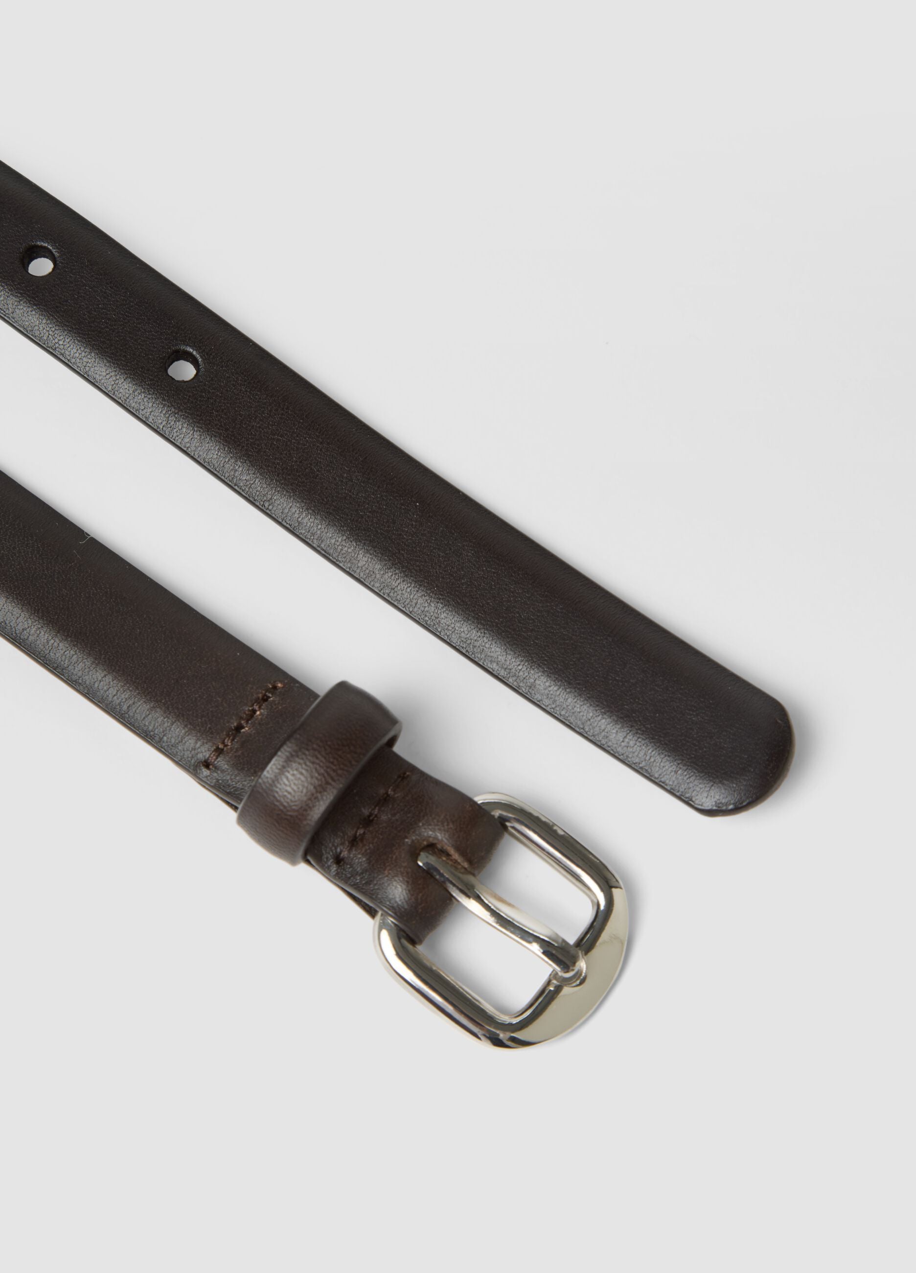Brown genuine leather belt with metal buckle