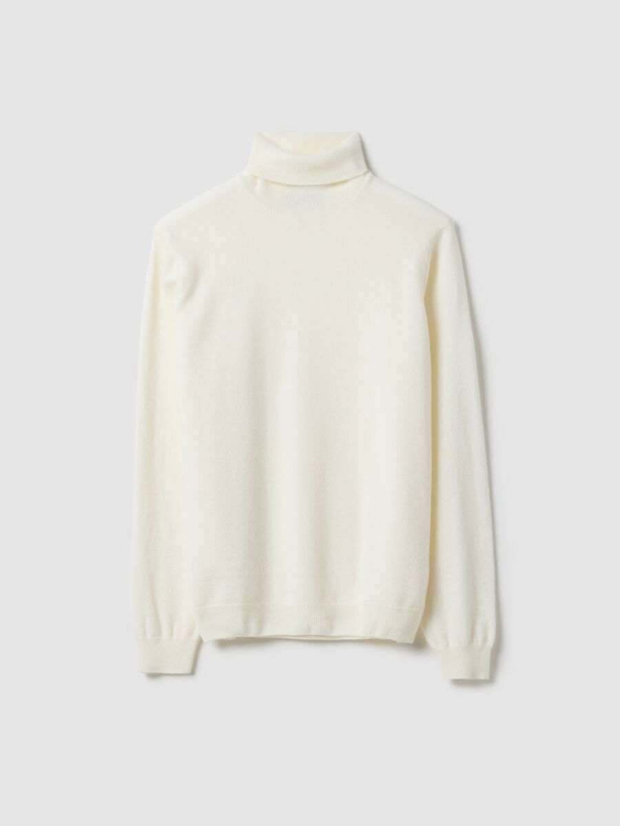 White High-Collar Lambswool Roll Neck Regular Fit_4