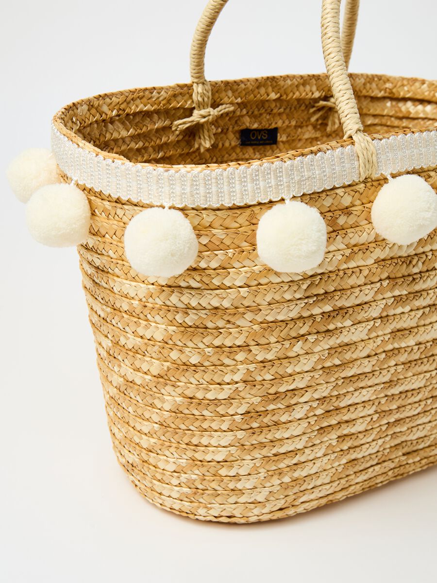 Positano straw bag with pompoms_1