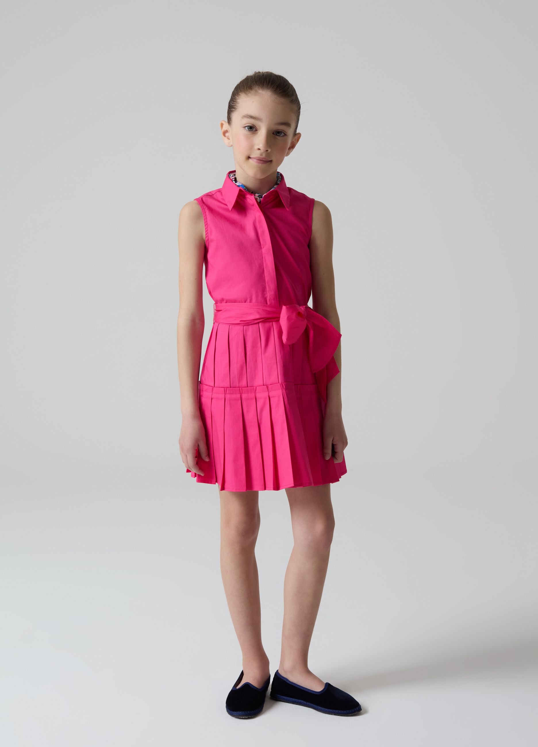Shirt dress with pleated skirt