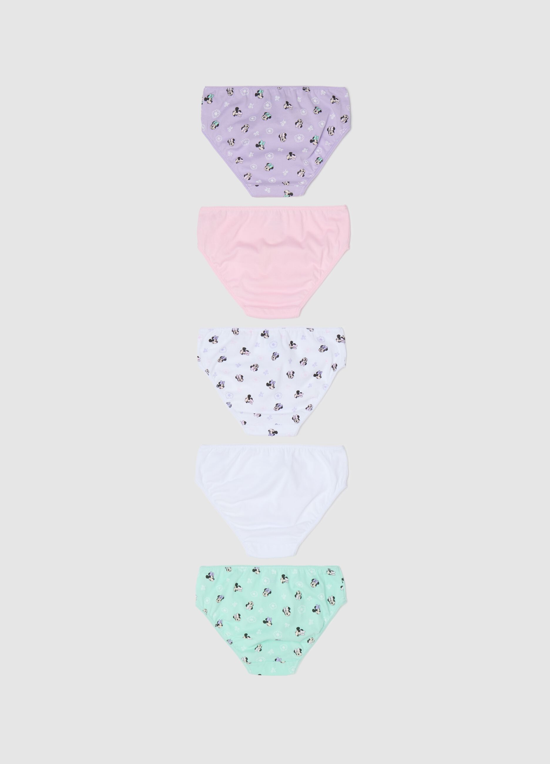 Five-pack briefs with Minnie Mouse print and bow