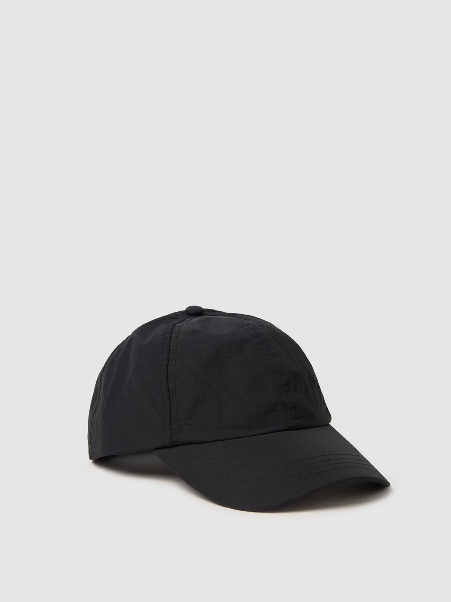 Essential black baseball cap with ripstop weave_0