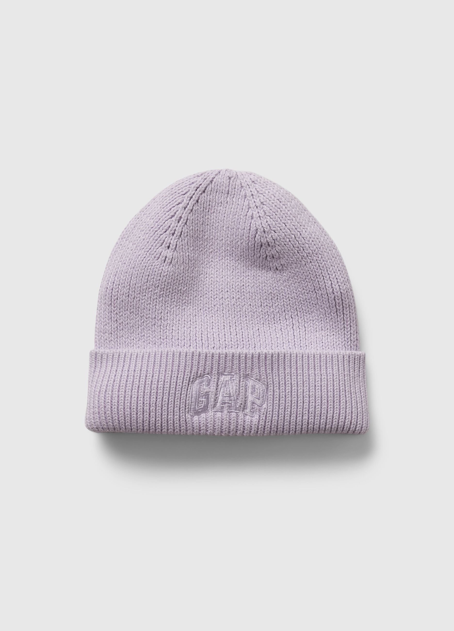 Knit hat with fold and logo embroidery