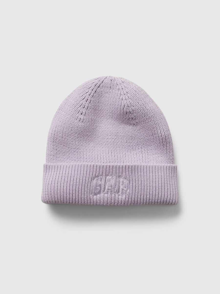 Knit hat with fold and logo embroidery_0