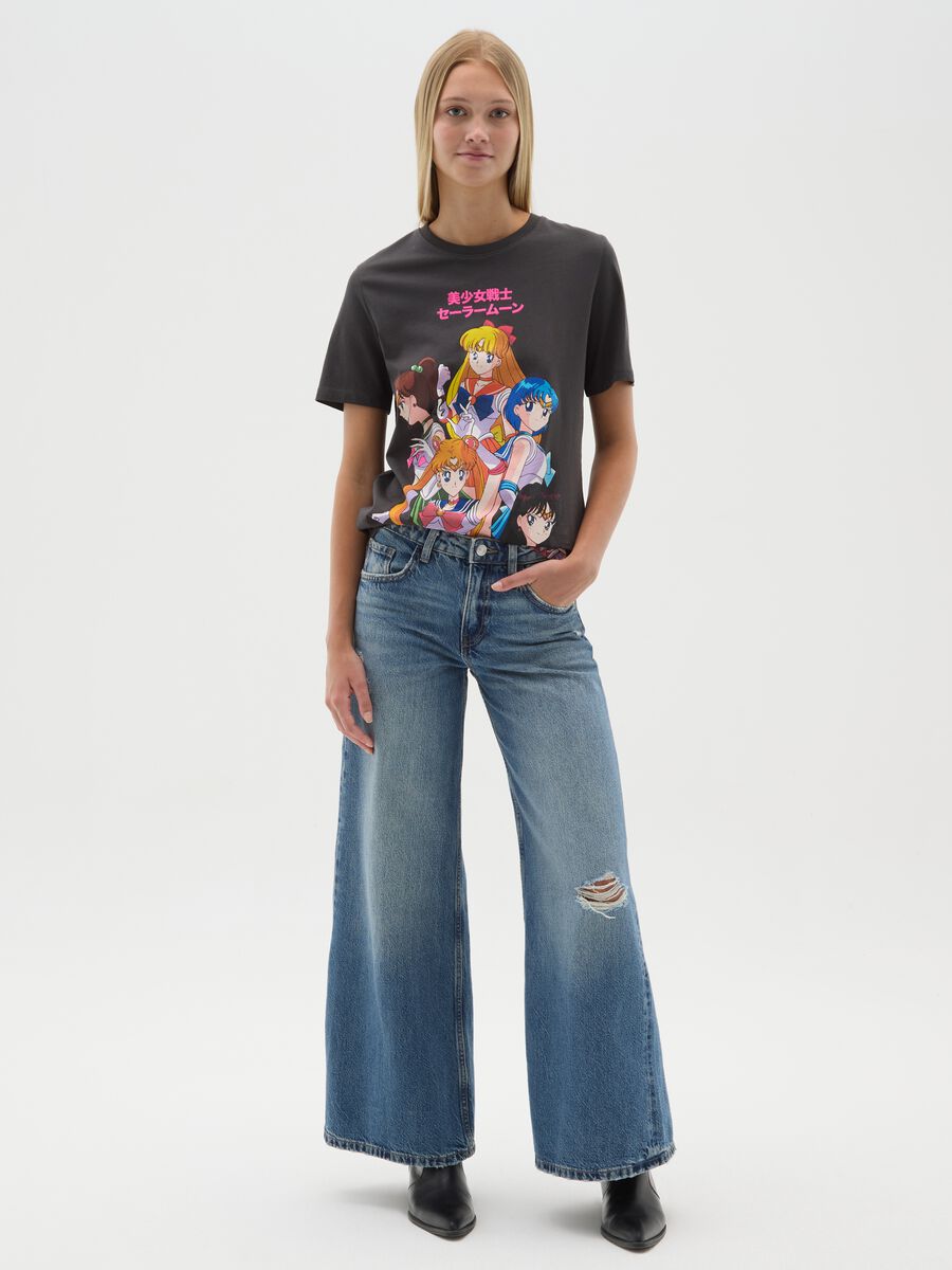 Women's black pure cotton T-shirt regular fit with Sailor Moon print_1