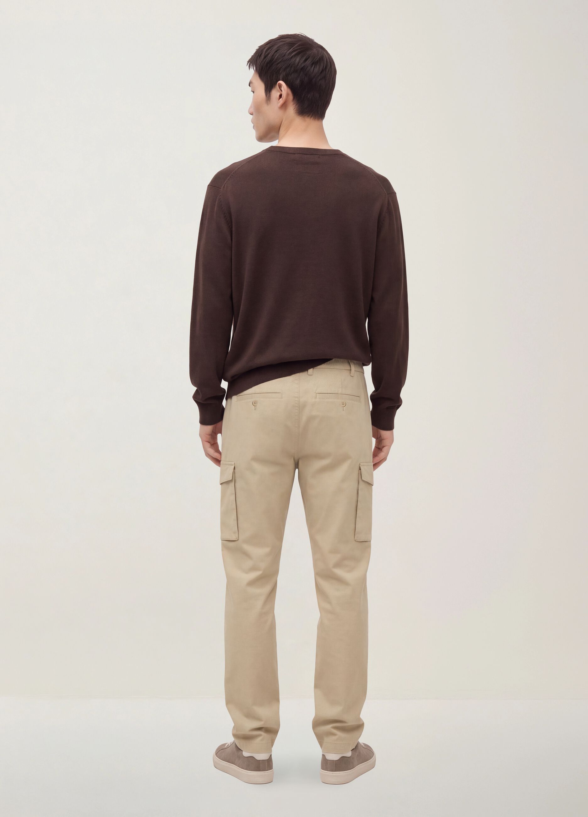 Pantaloni cargo beige in cotone elasticizzato slim fit