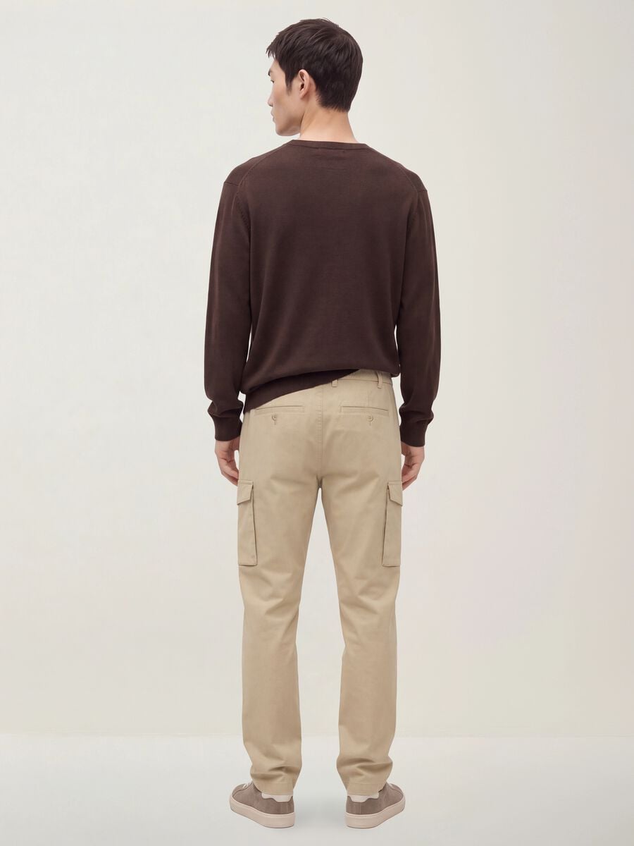 Pantaloni cargo beige in cotone elasticizzato slim fit_4