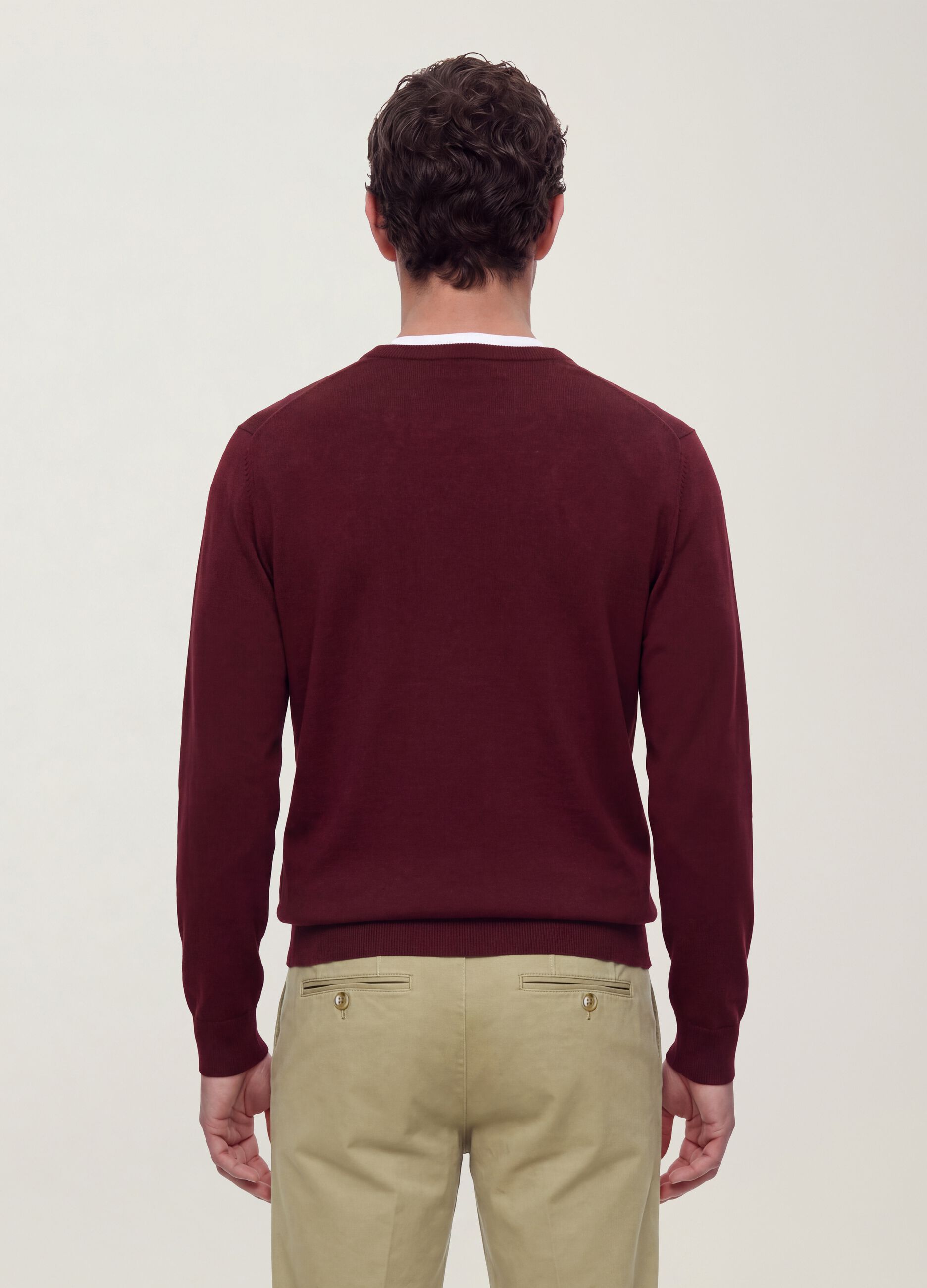 Burgundy viscose-blend crew-neck jumper, regular fit